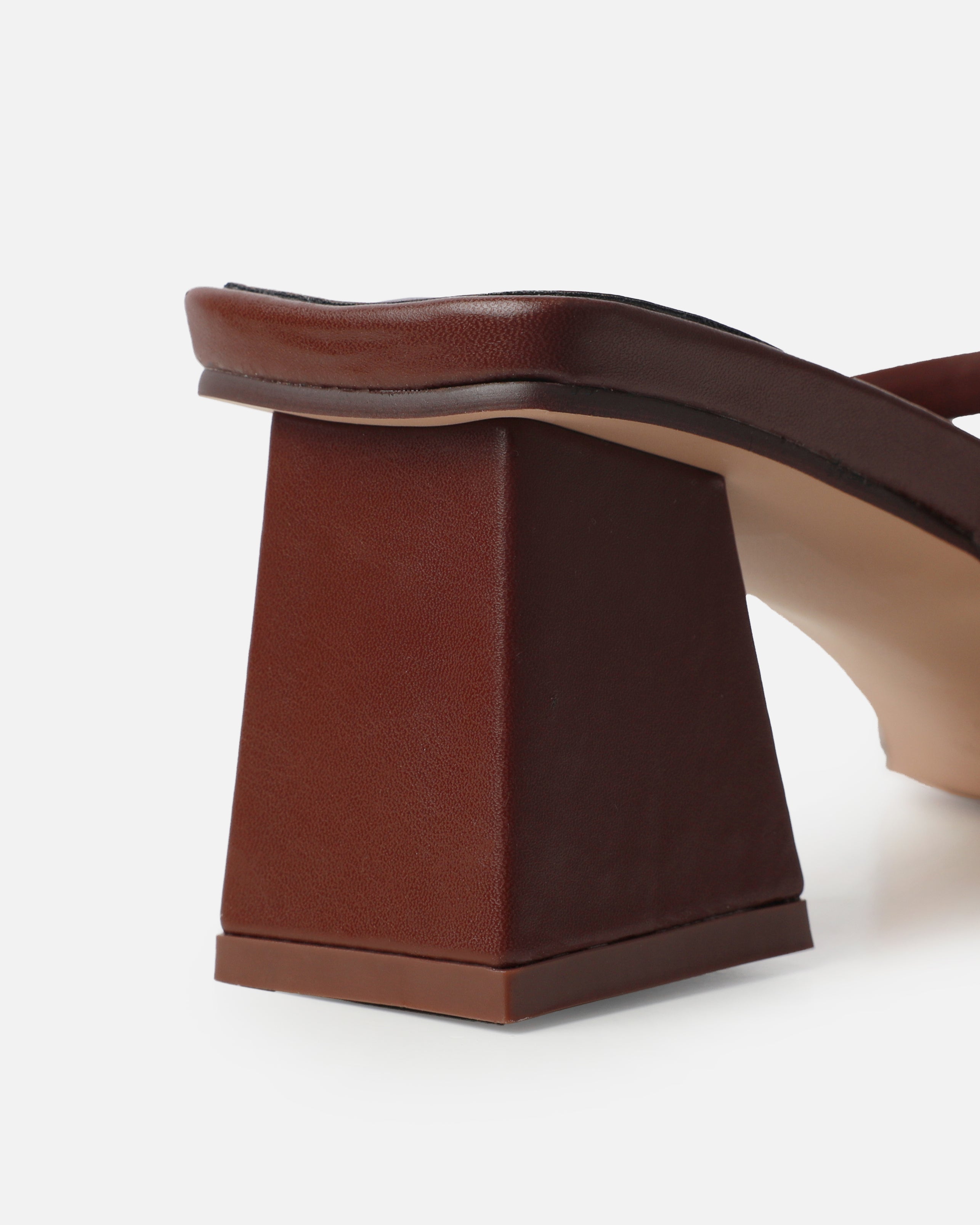 Prissy Chocolate Block Mid Heel Mules | SIMMI London