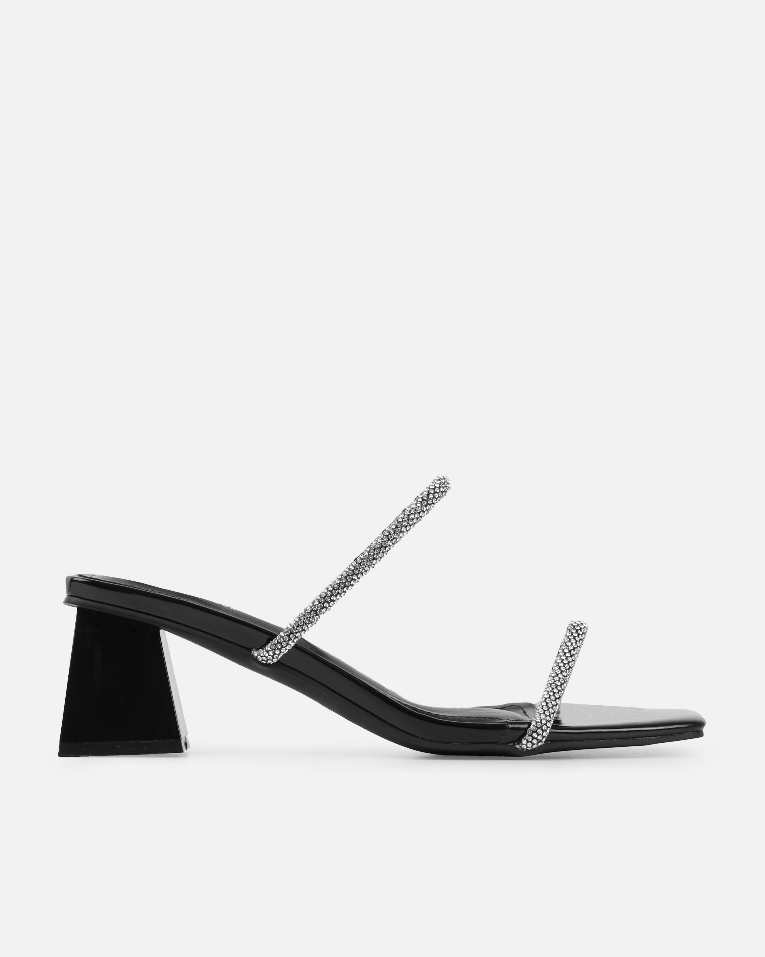 Hera Black Diamante Block Mid Heel Mules | SIMMI London