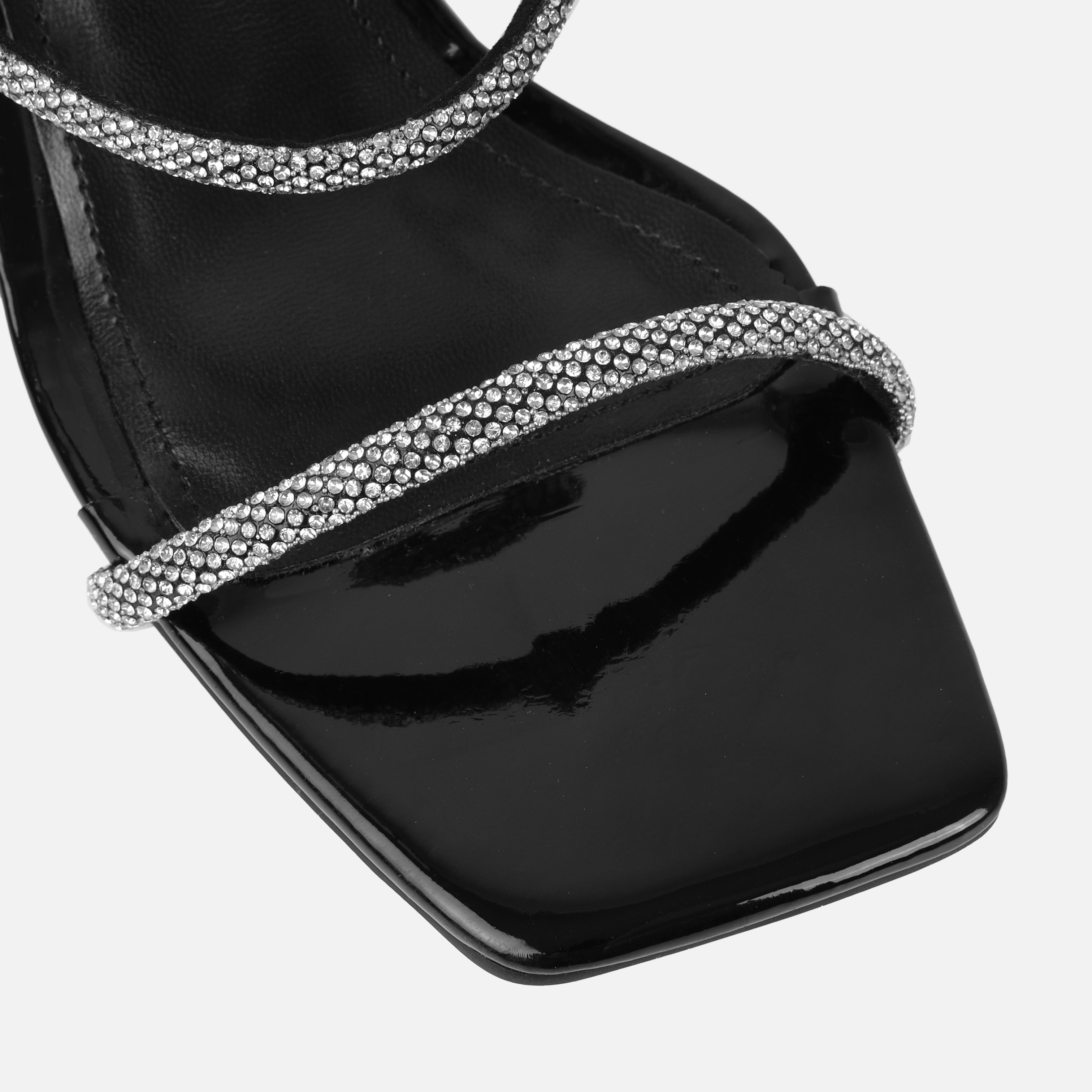 Hera Wide Fit Black Diamante Low Block Heels | SIMMI London