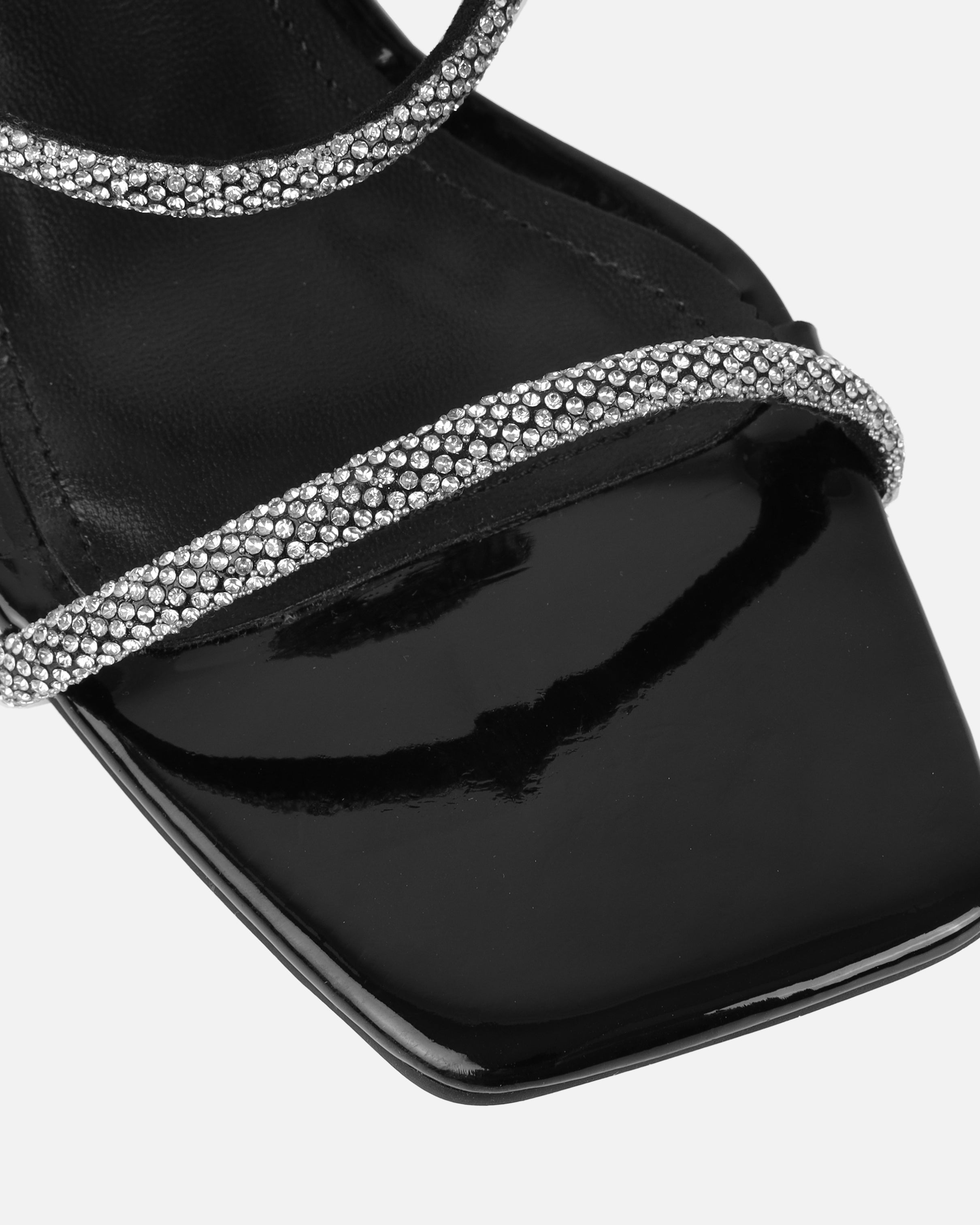 Hera Black Diamante Block Mid Heel Mules | SIMMI London