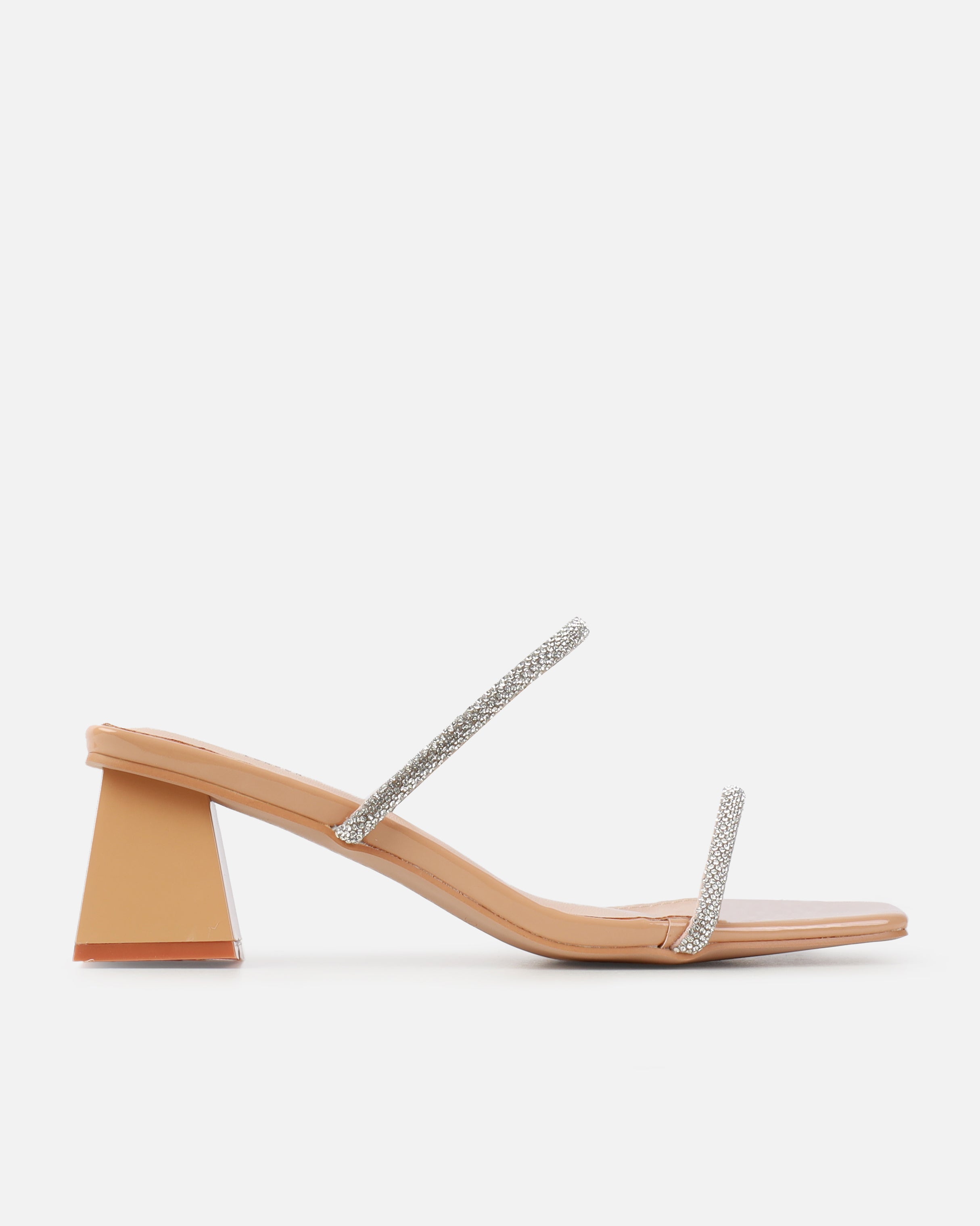 Hera Nude Diamante Block Mid Heel Mules | SIMMI London