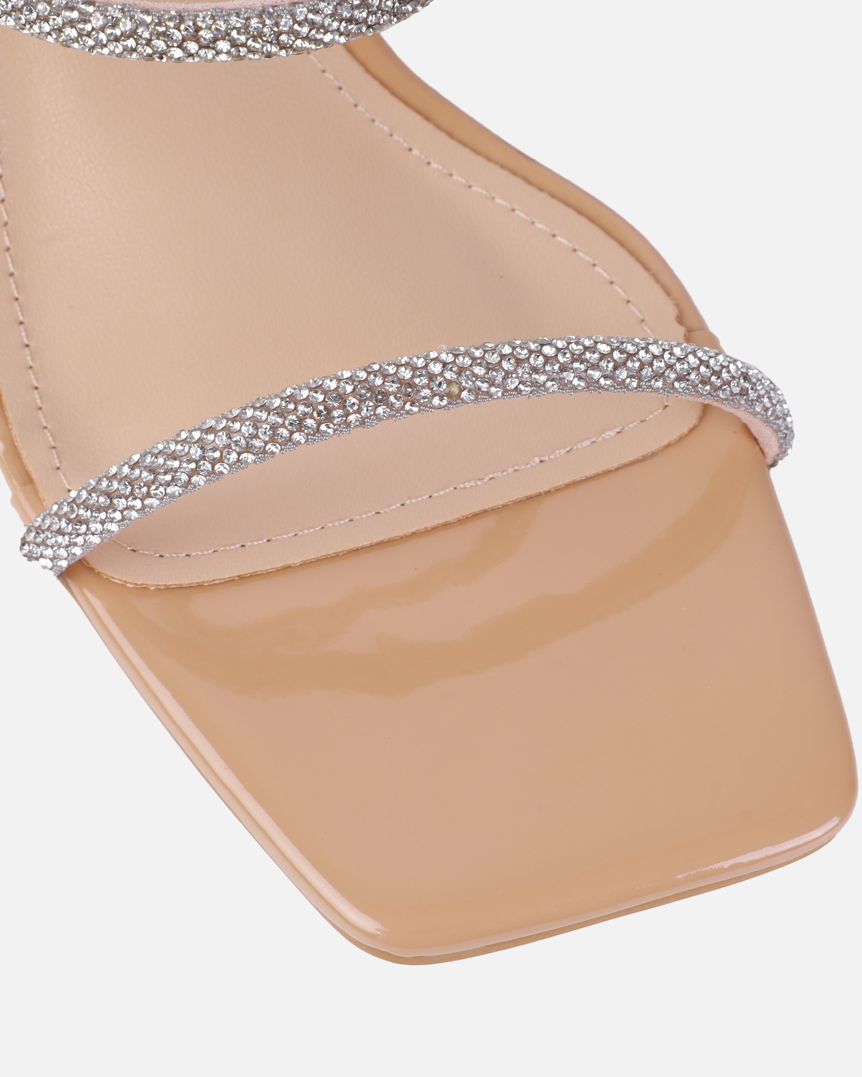 Hera Nude Diamante Block Mid Heel Mules | SIMMI London