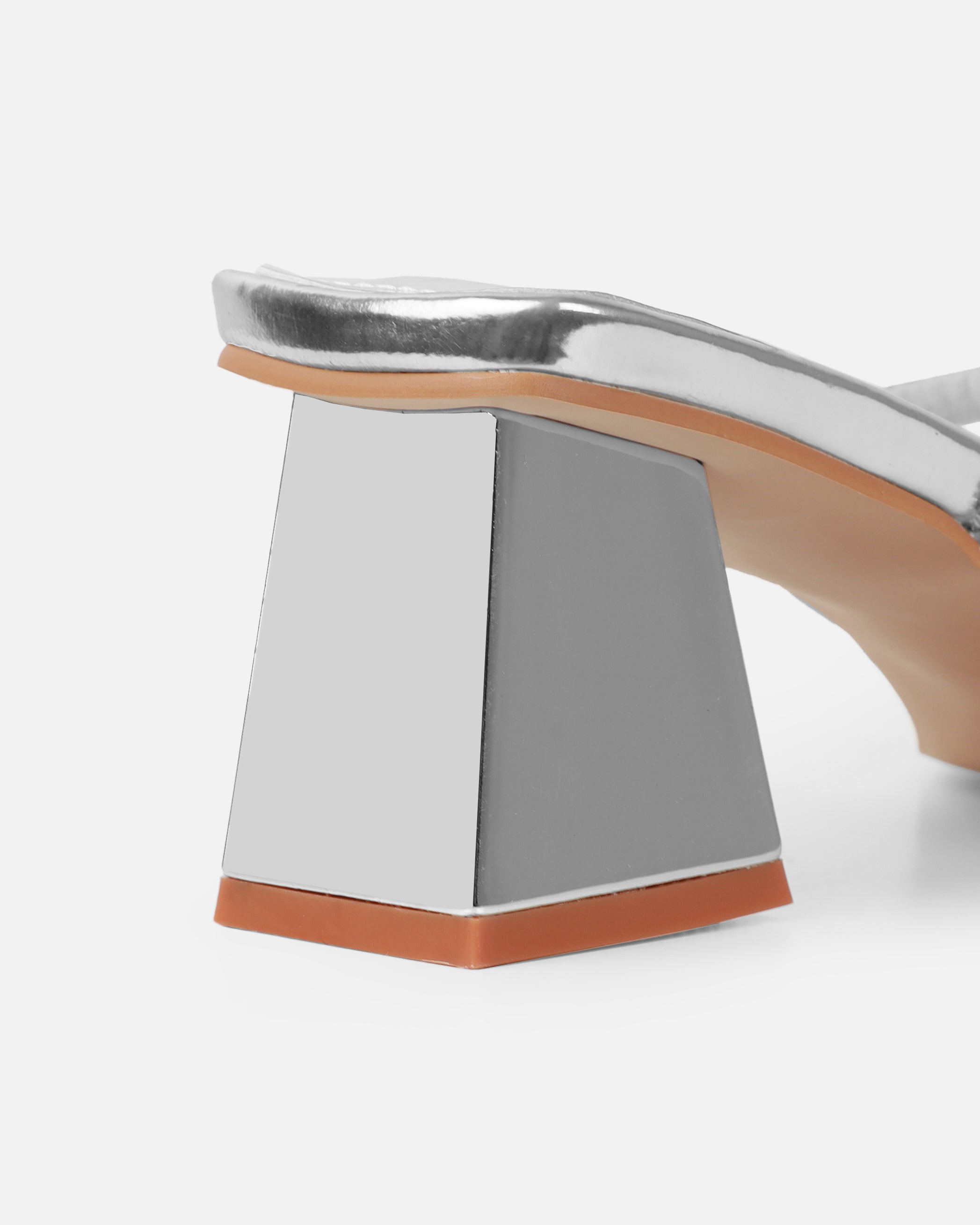 Hera Silver Diamante Block Mid Heel Mules | SIMMI London