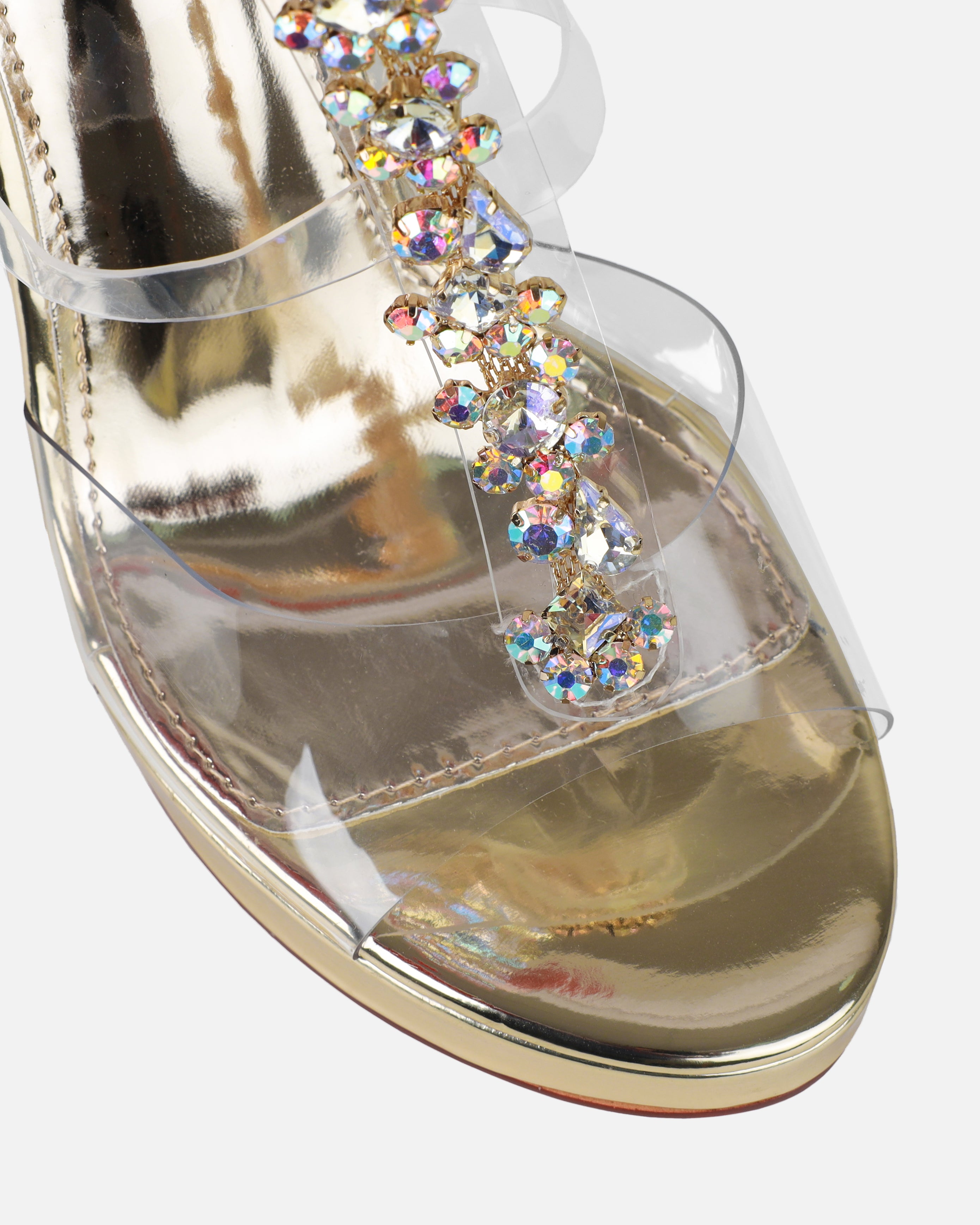 Esma Gold Clear Diamante Wedges | SIMMI London