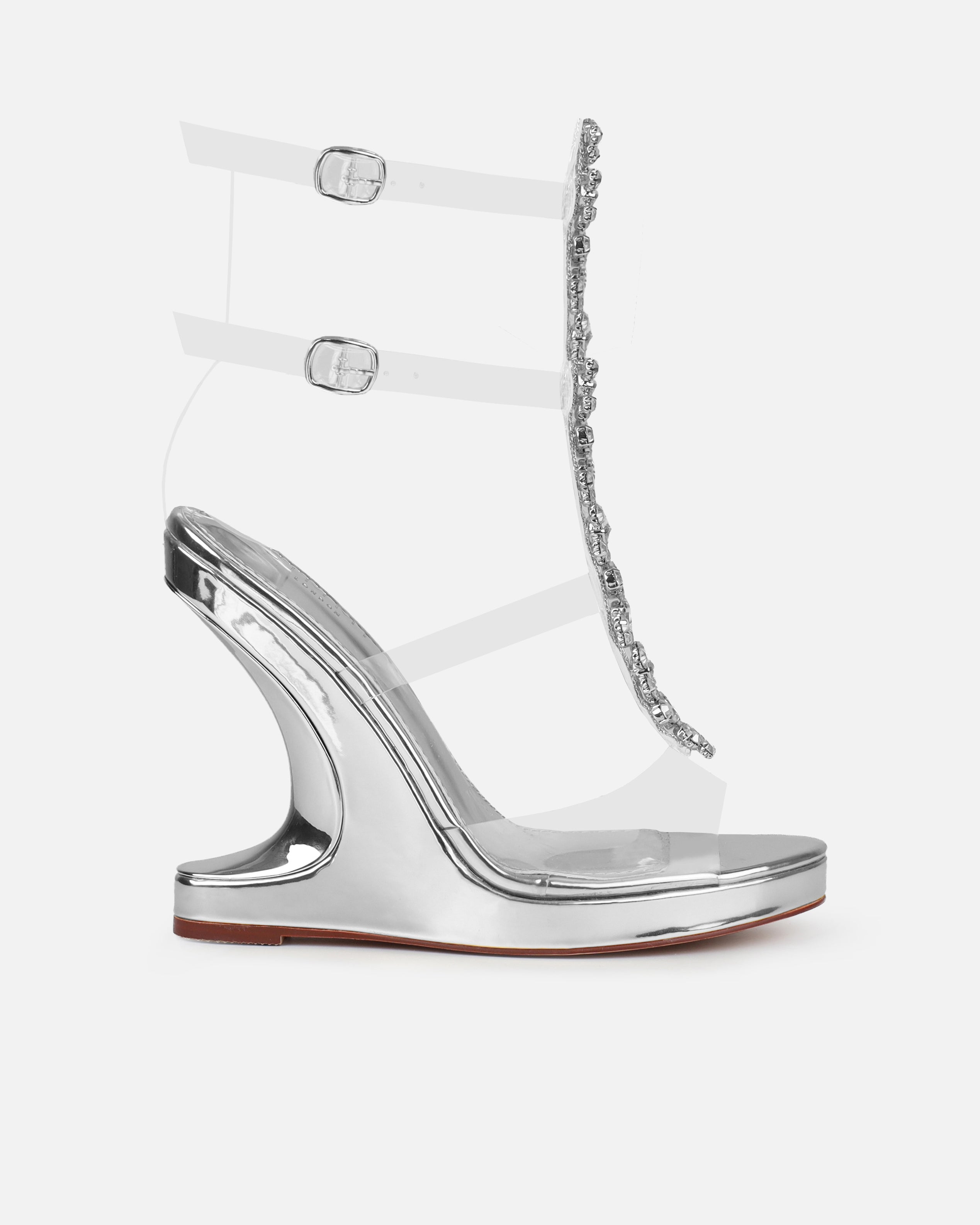 Esma Silver Clear Diamante Wedges | SIMMI London