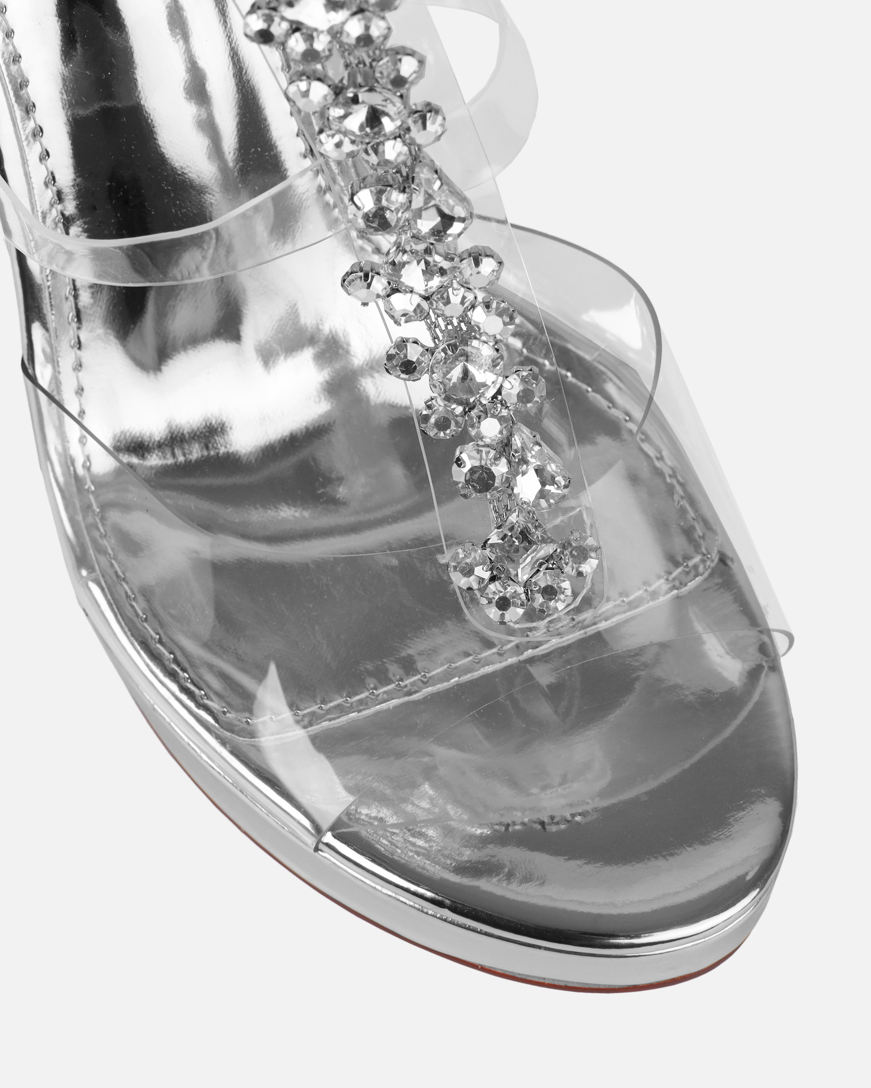 Esma Silver Clear Diamante Wedges | SIMMI London