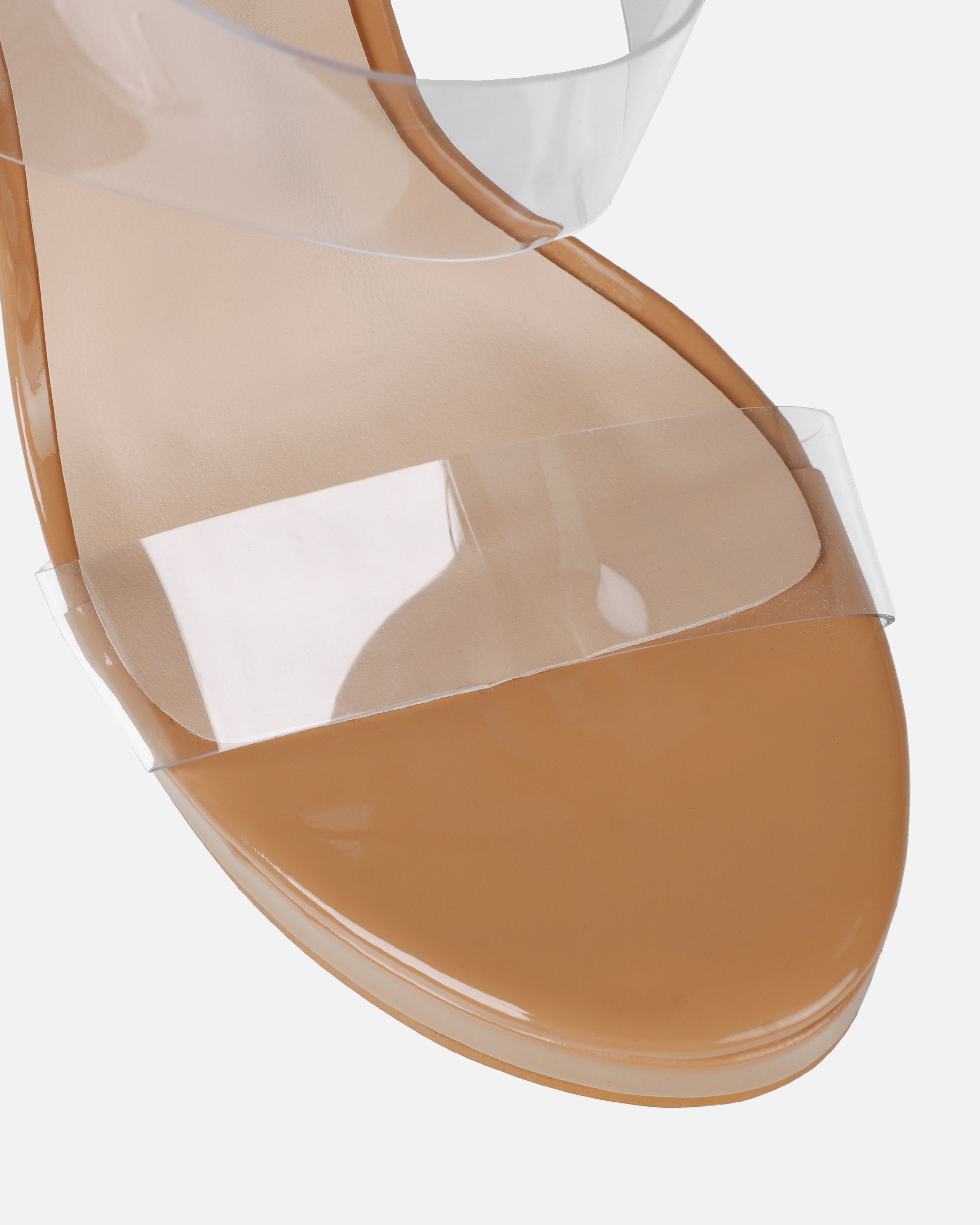 Prita Nude Clear Strappy Wedge Mules | SIMMI London