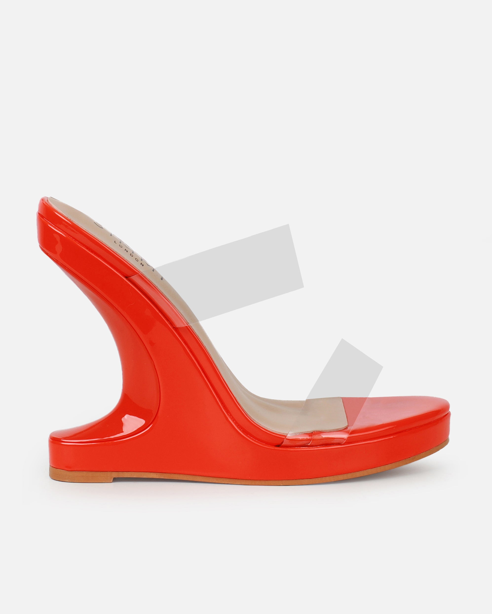Prita Orange Clear Strappy Wedge Mules | SIMMI London