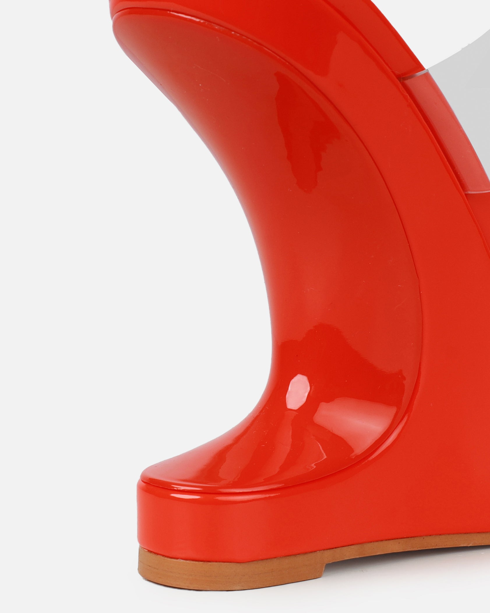 Prita Orange Clear Strappy Wedge Mules | SIMMI London