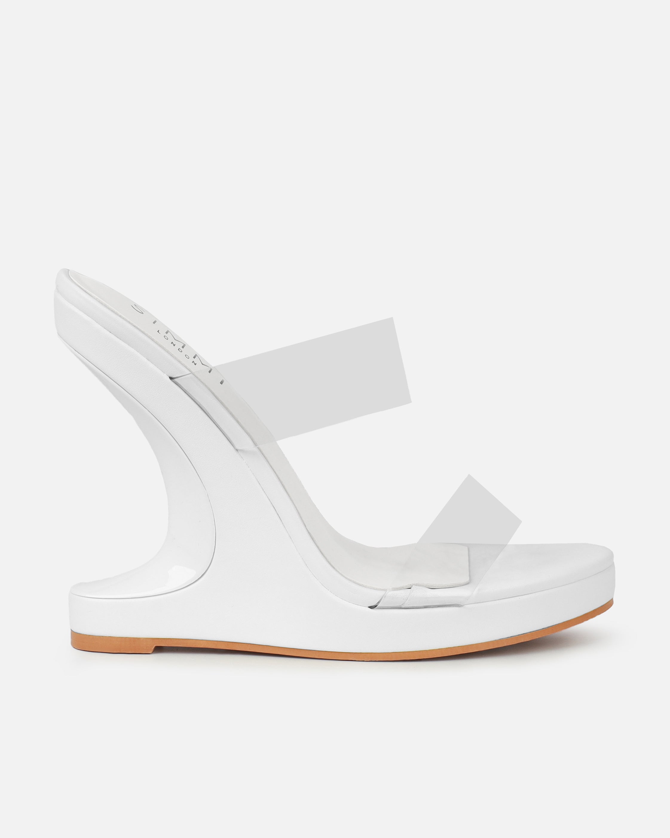 Prita White Clear Strappy Wedge Mules | SIMMI London