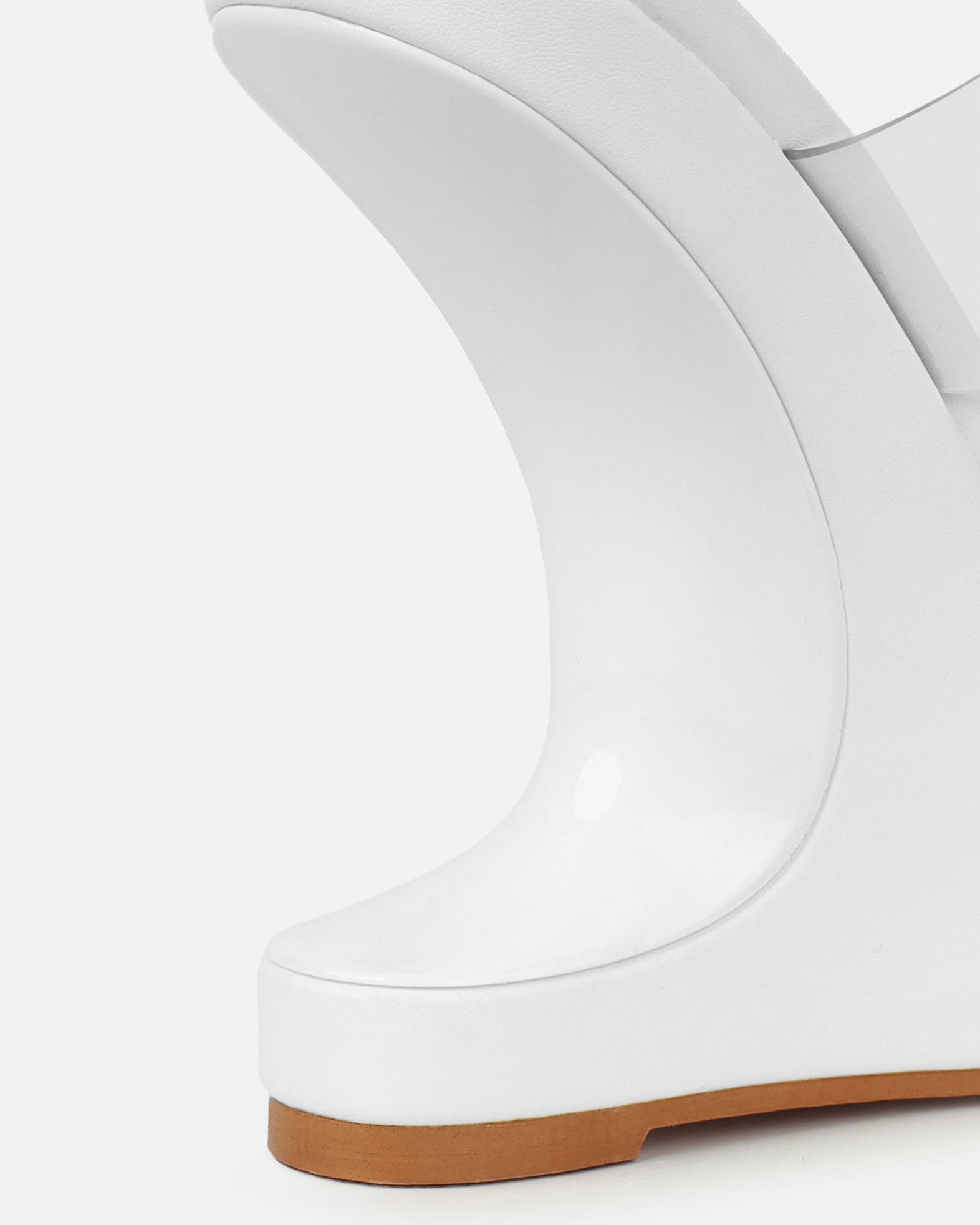 Prita White Clear Strappy Wedge Mules | SIMMI London