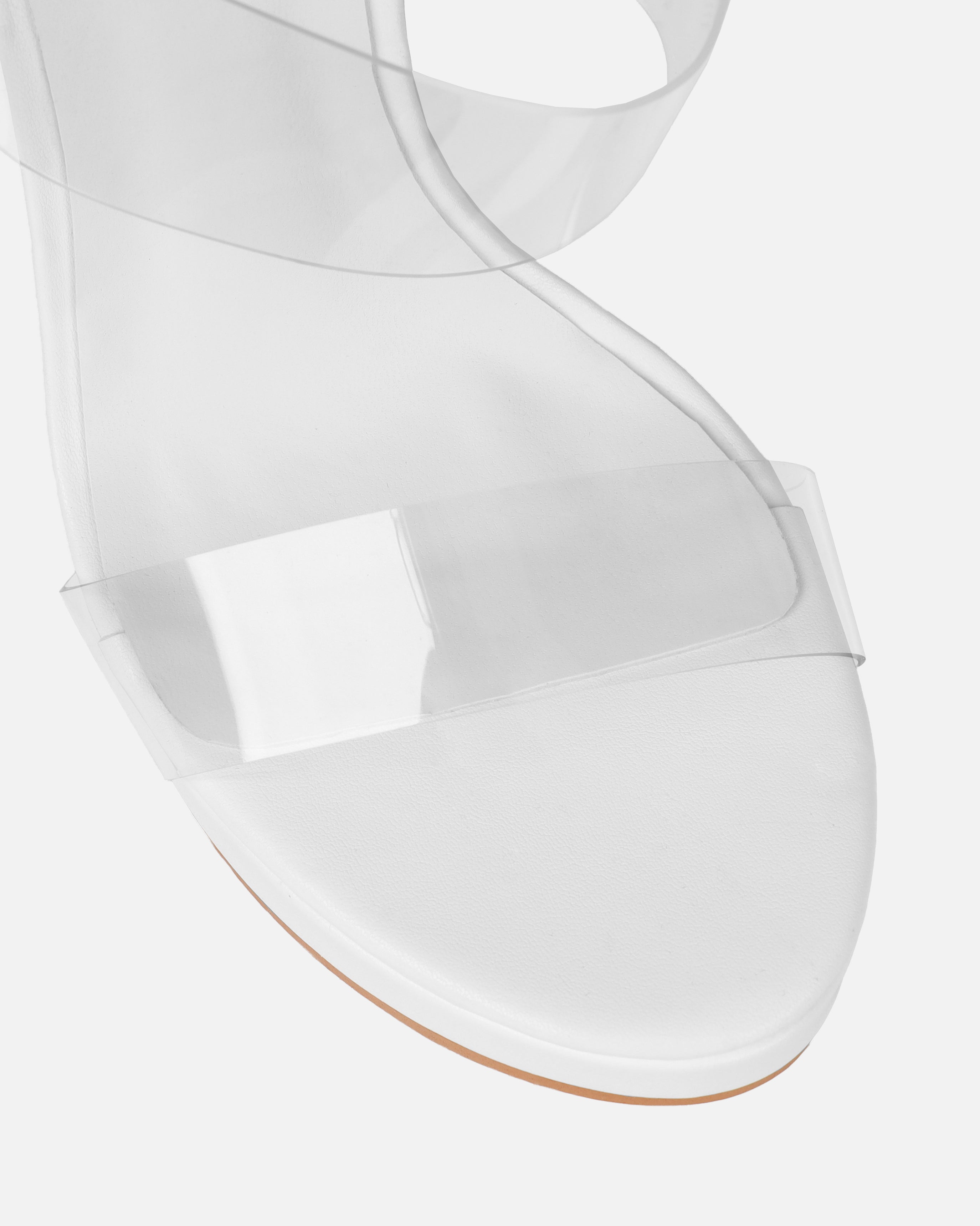 Prita White Clear Strappy Wedge Mules | SIMMI London