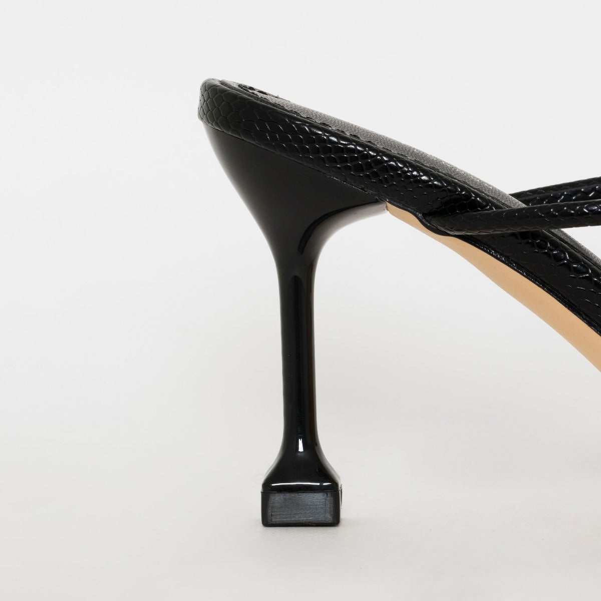 SIMMI SHOES / JADA WIDE FIT BLACK SNAKE PRINT STRAPPY MIDI HEEL MULES