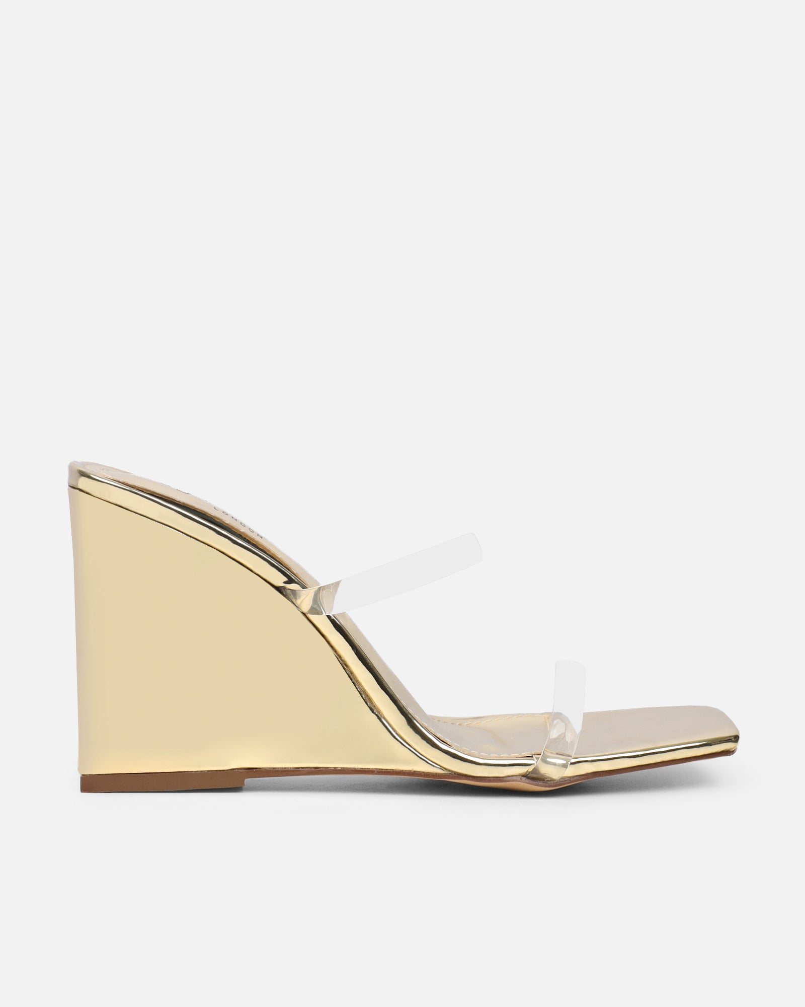 Radial Gold Mirror Clear Wedge Heeled Sandals | SIMMI London