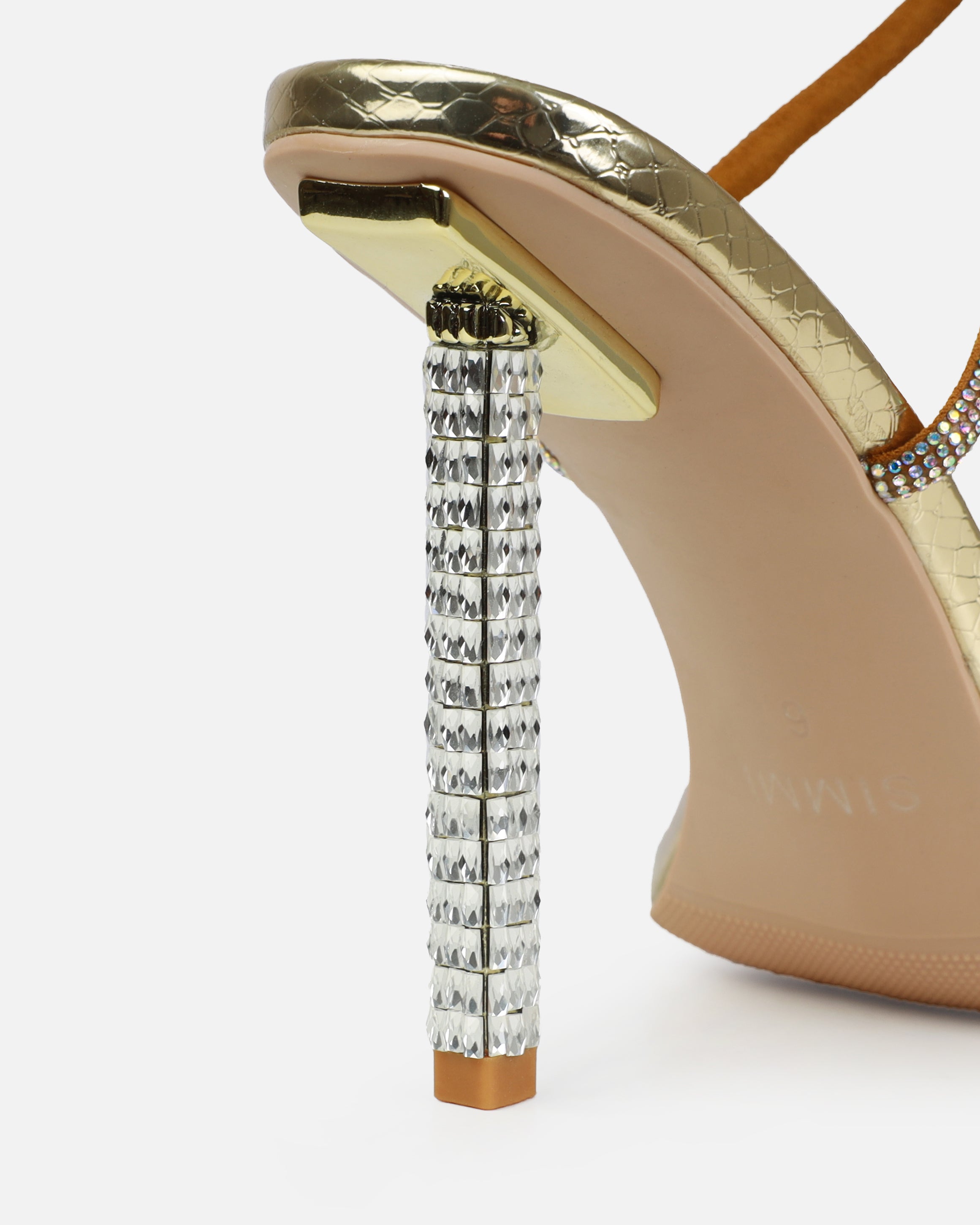 Rainbow Gold Faux Snake Print Diamante Heels | SIMMI London