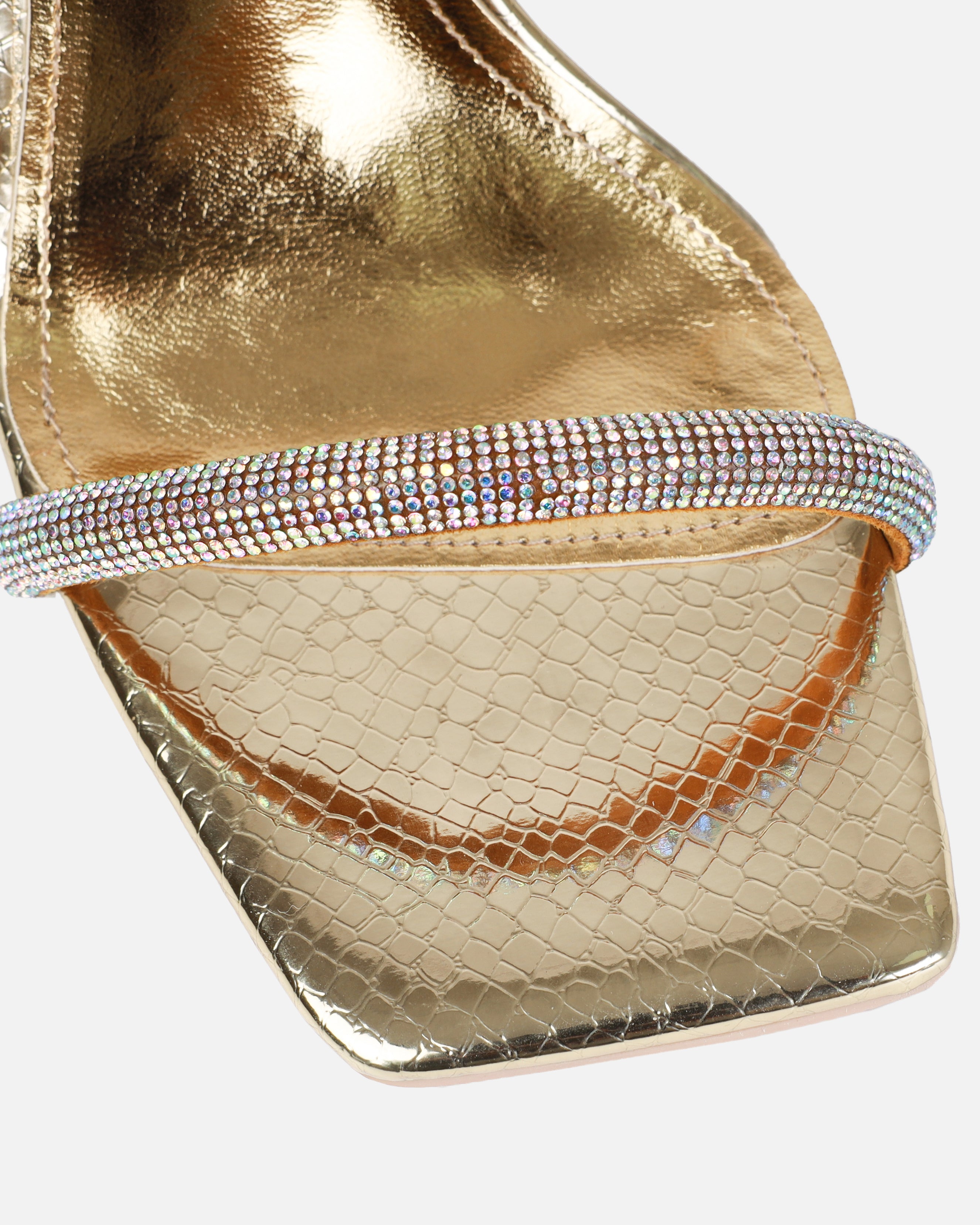 Rainbow Gold Faux Snake Print Diamante Heels | SIMMI London