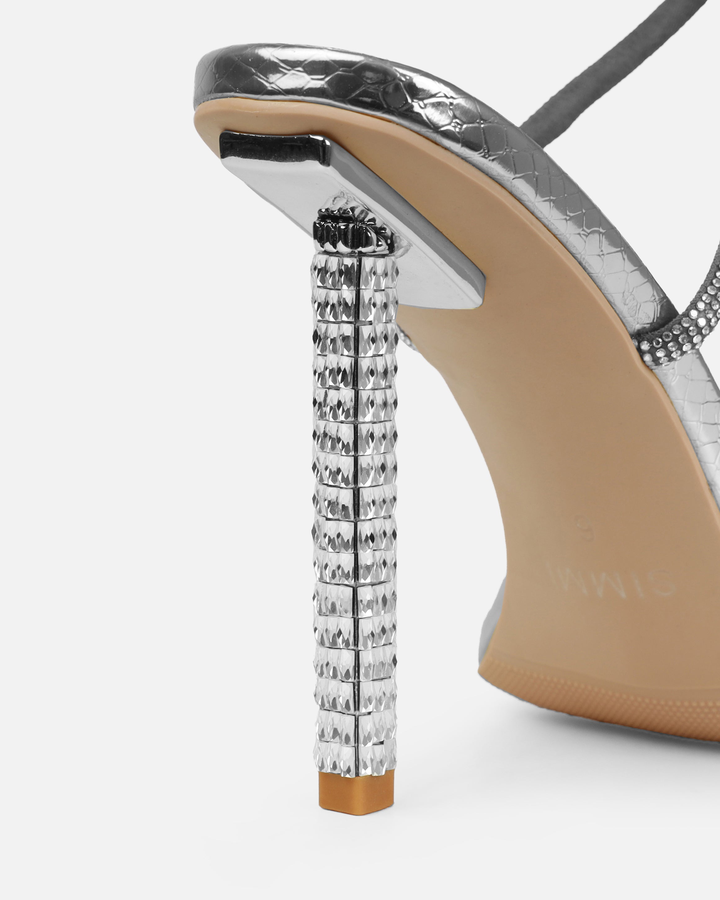 Rainbow Silver Faux Snake Print Diamante Heels | SIMMI London