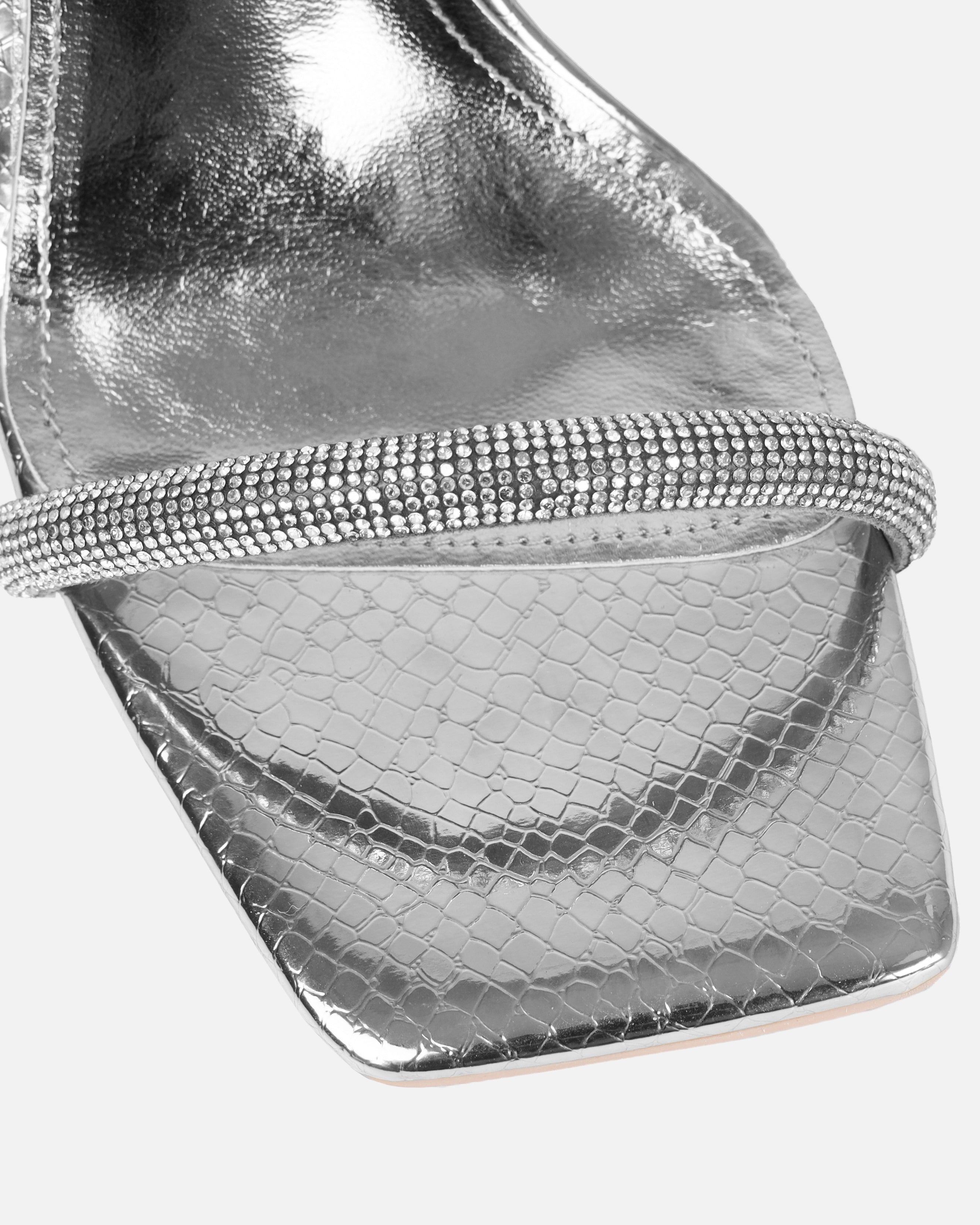 Rainbow Silver Faux Snake Print Diamante Heels | SIMMI London