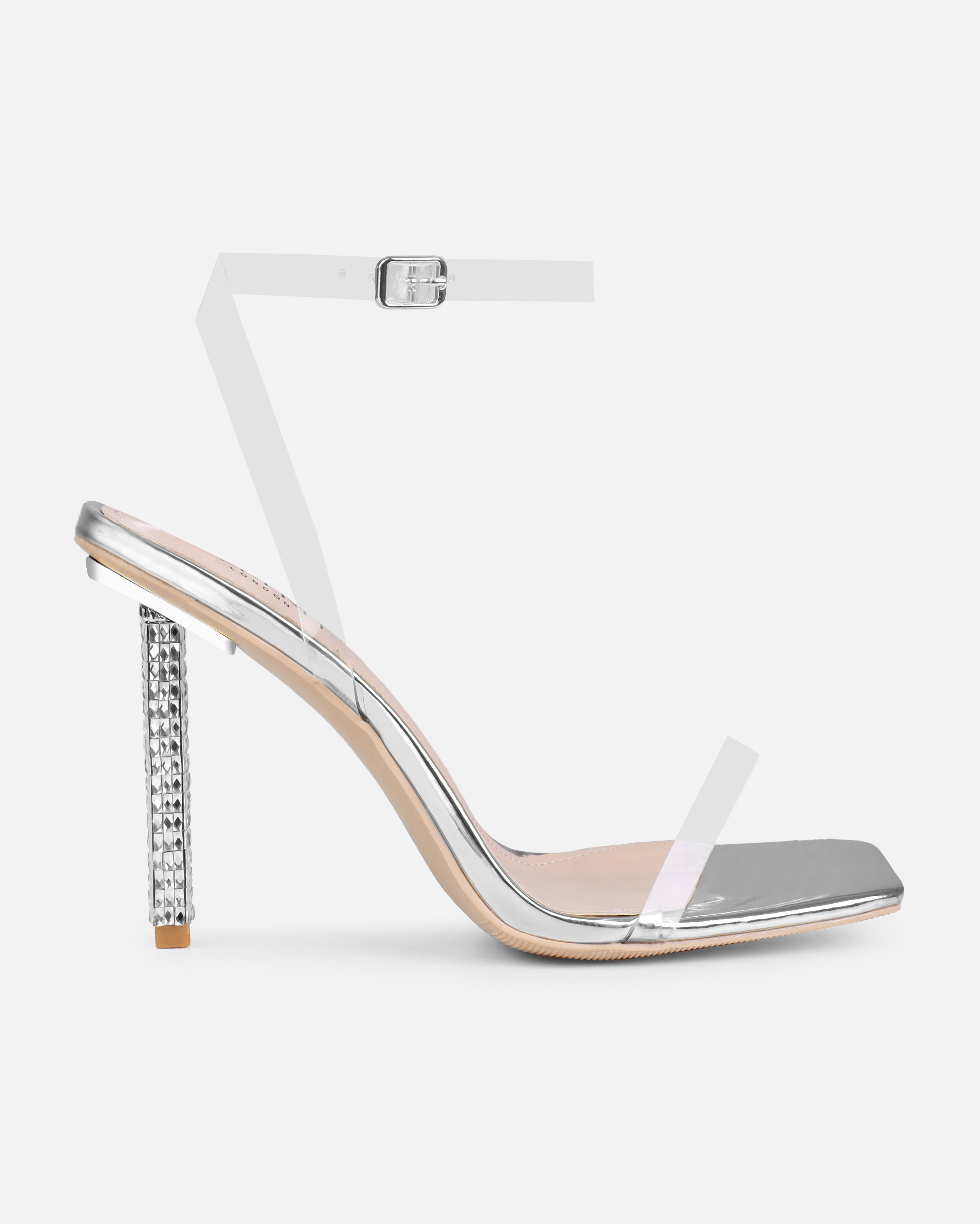 Suvi Silver Clear Gem Stiletto Heels | SIMMI London