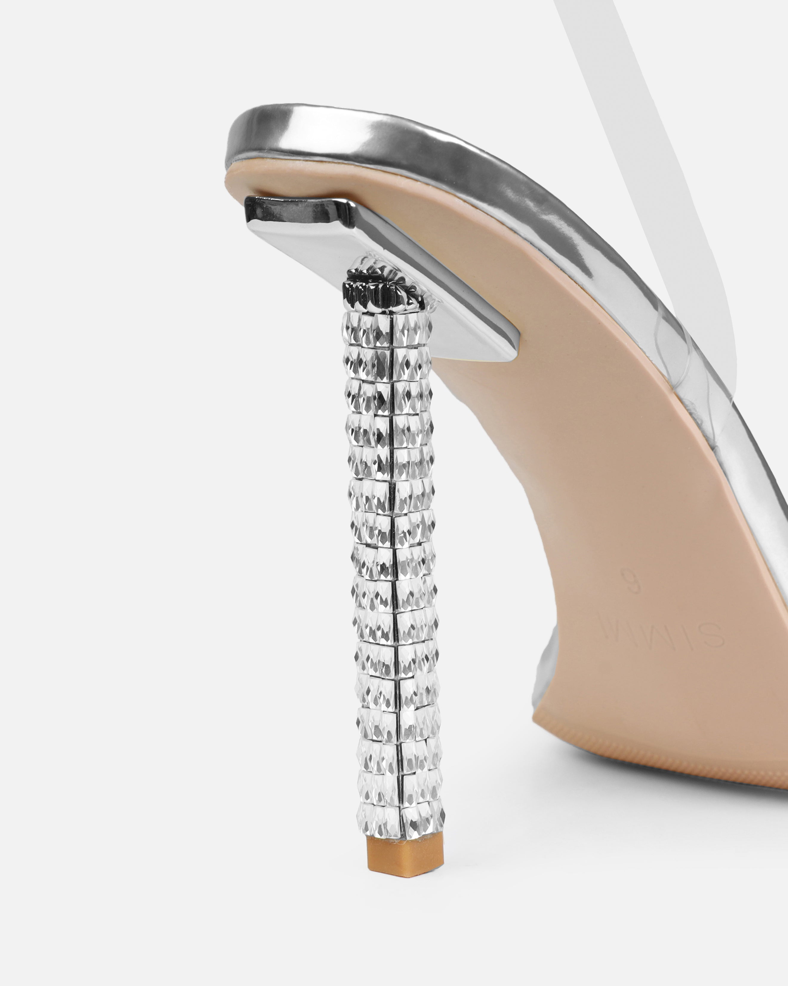 Suvi Silver Clear Gem Stiletto Heels | SIMMI London