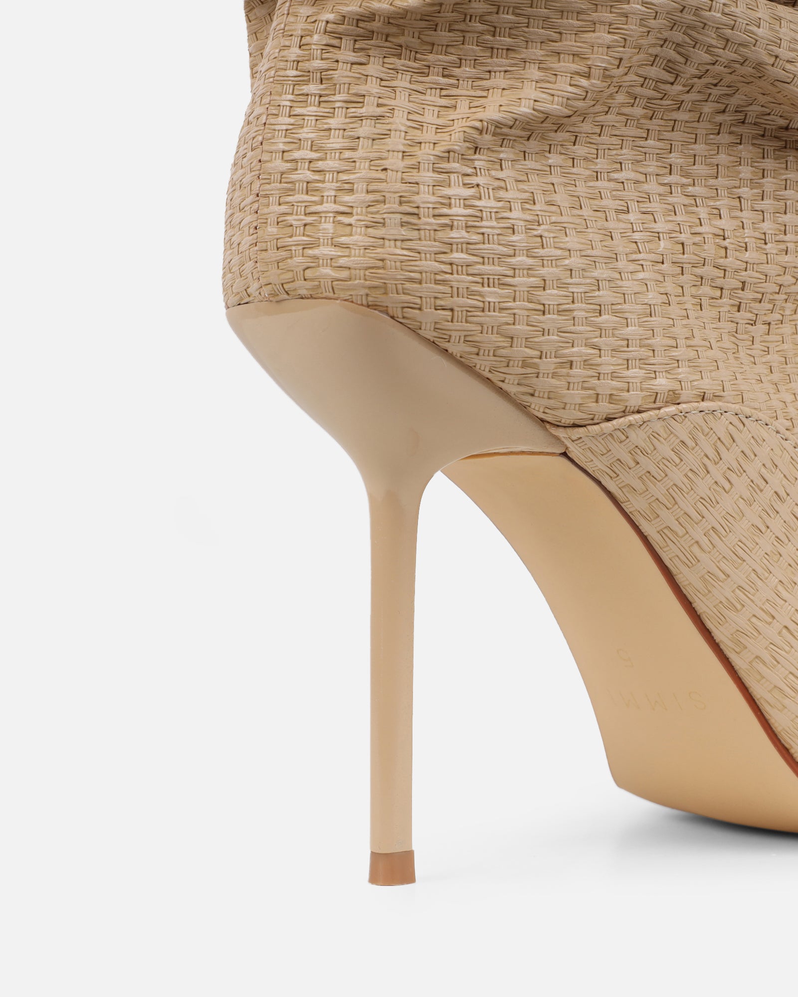 Rami Beige Woven Effect Ruched Stiletto Knee High Boots | SIMMI London