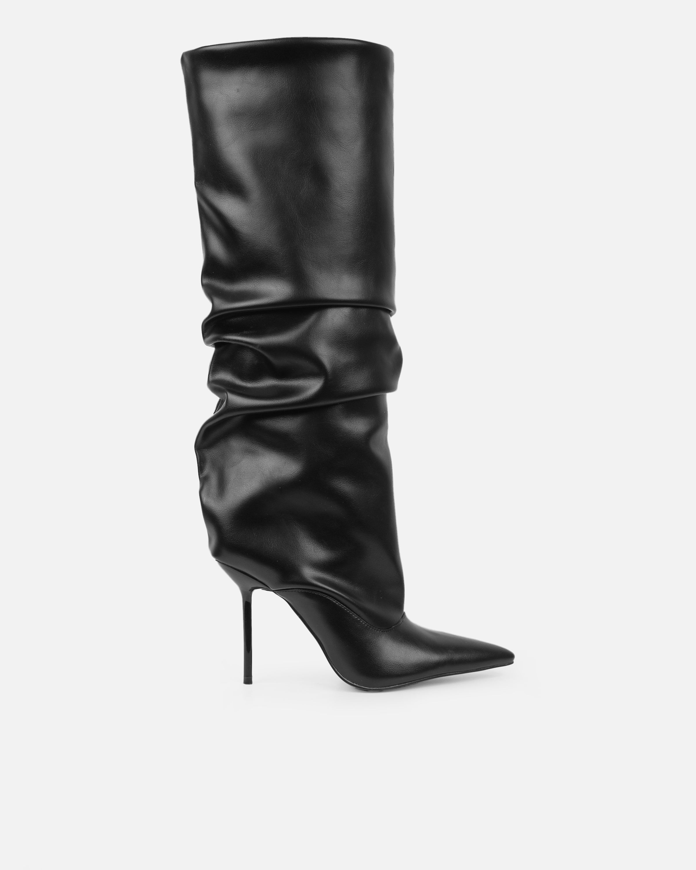 Rami Black Ruched Stiletto Knee High Boots | SIMMI London
