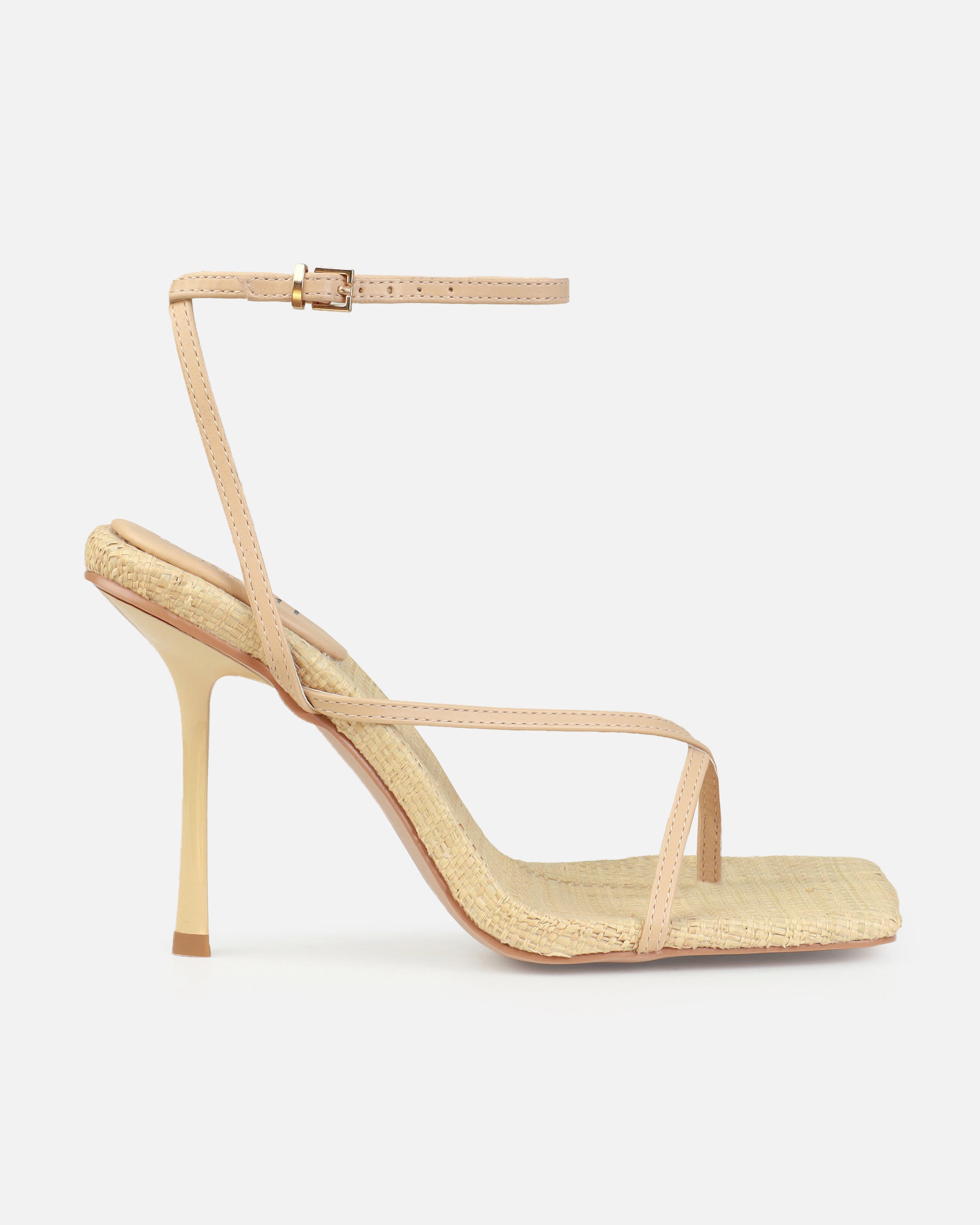 Tasha Ghouri Ratana Natural Raffia Toe Thong Heels | SIMMI London