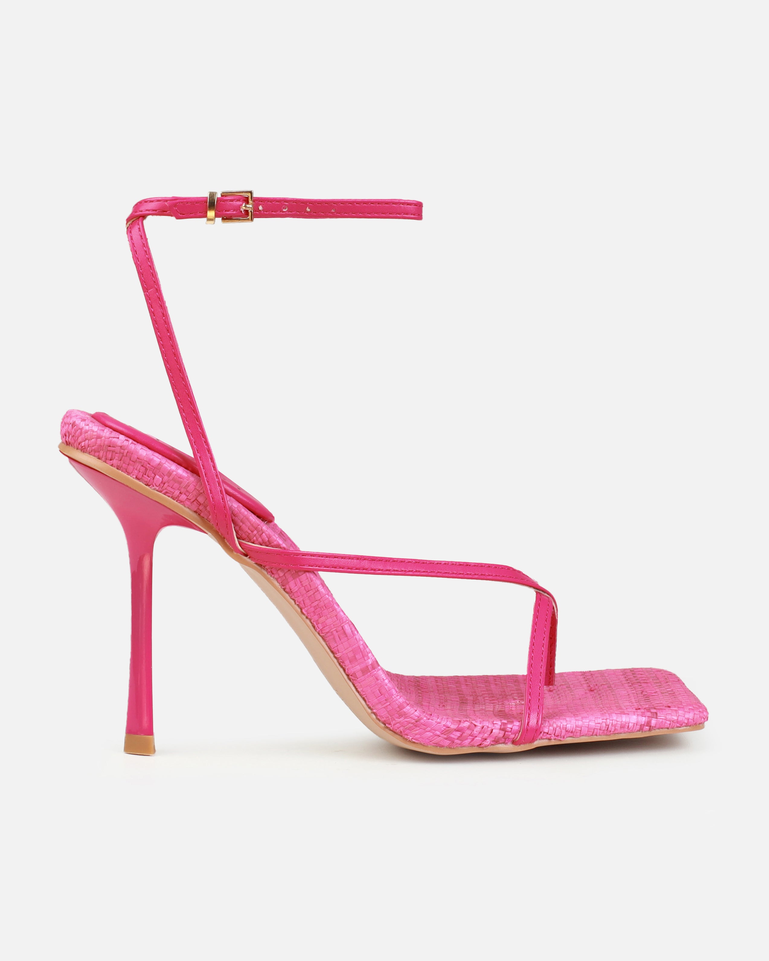Tasha Ghouri Ratana Pink Raffia Toe Thong Heels | SIMMI London