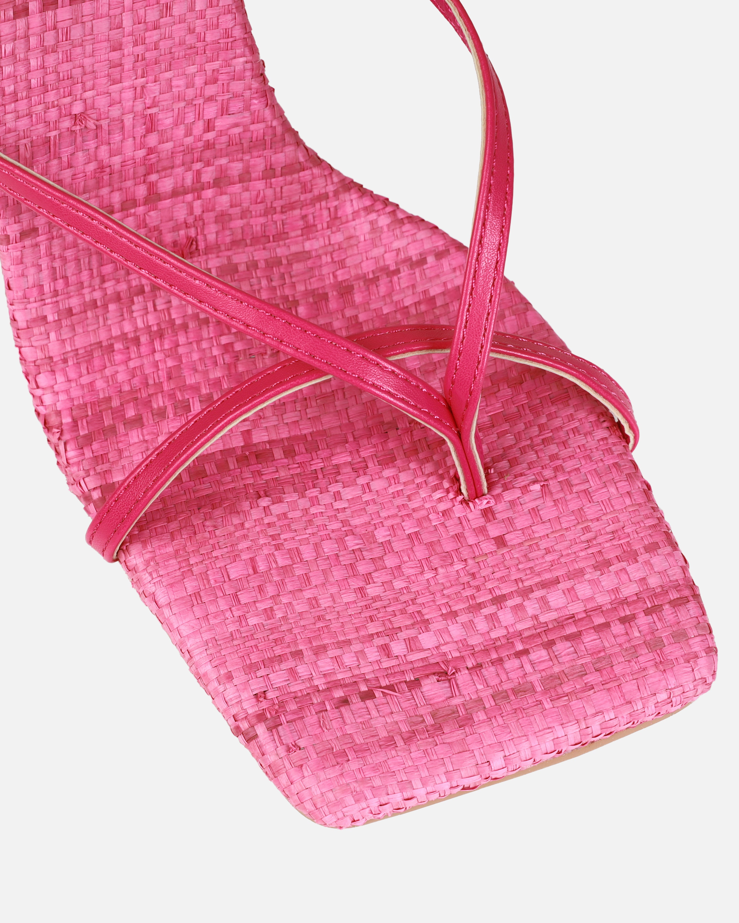 Tasha Ghouri Ratana Pink Raffia Toe Thong Heels | SIMMI London