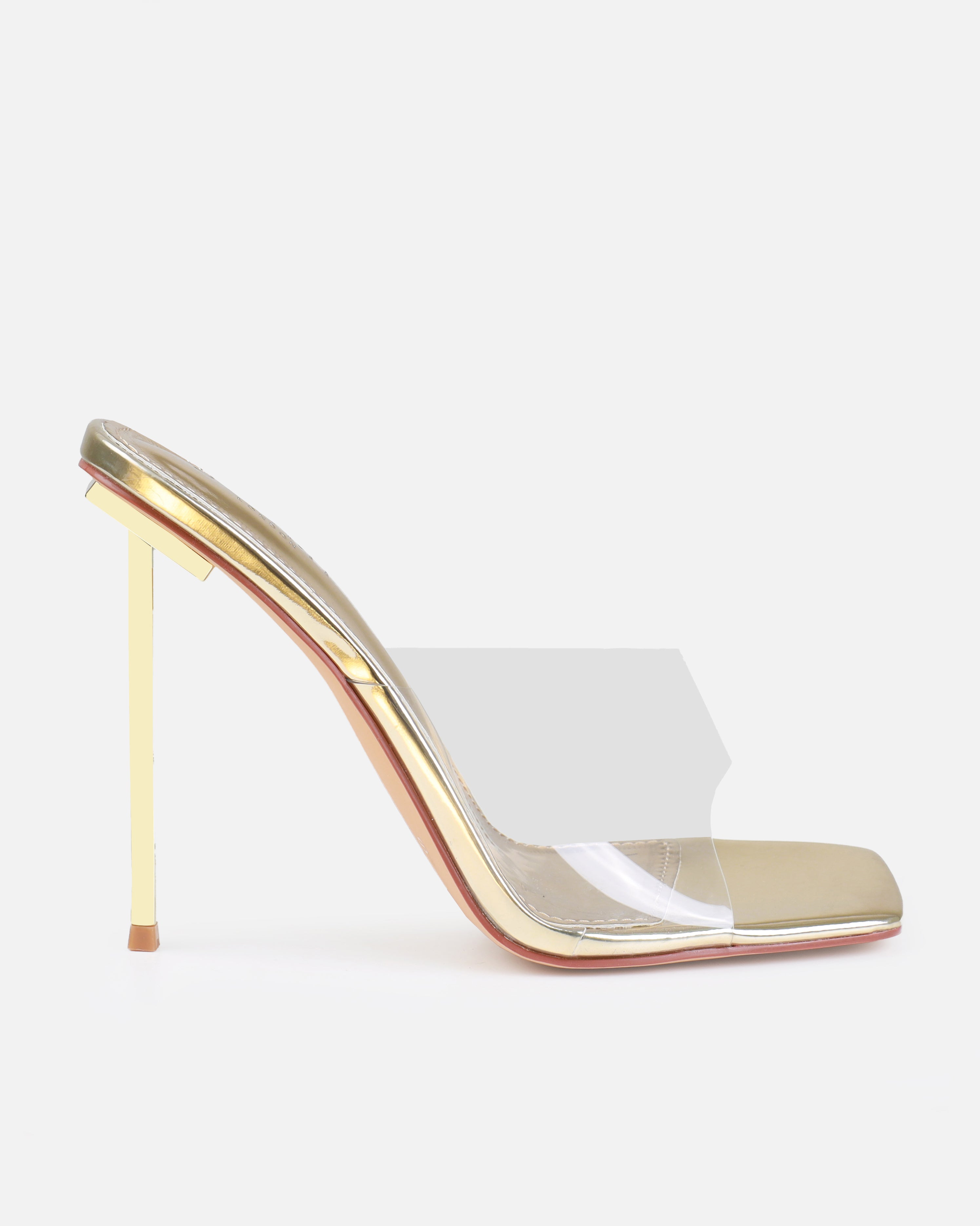 Raye Gold Clear Square Toe Stiletto Mules | SIMMI London