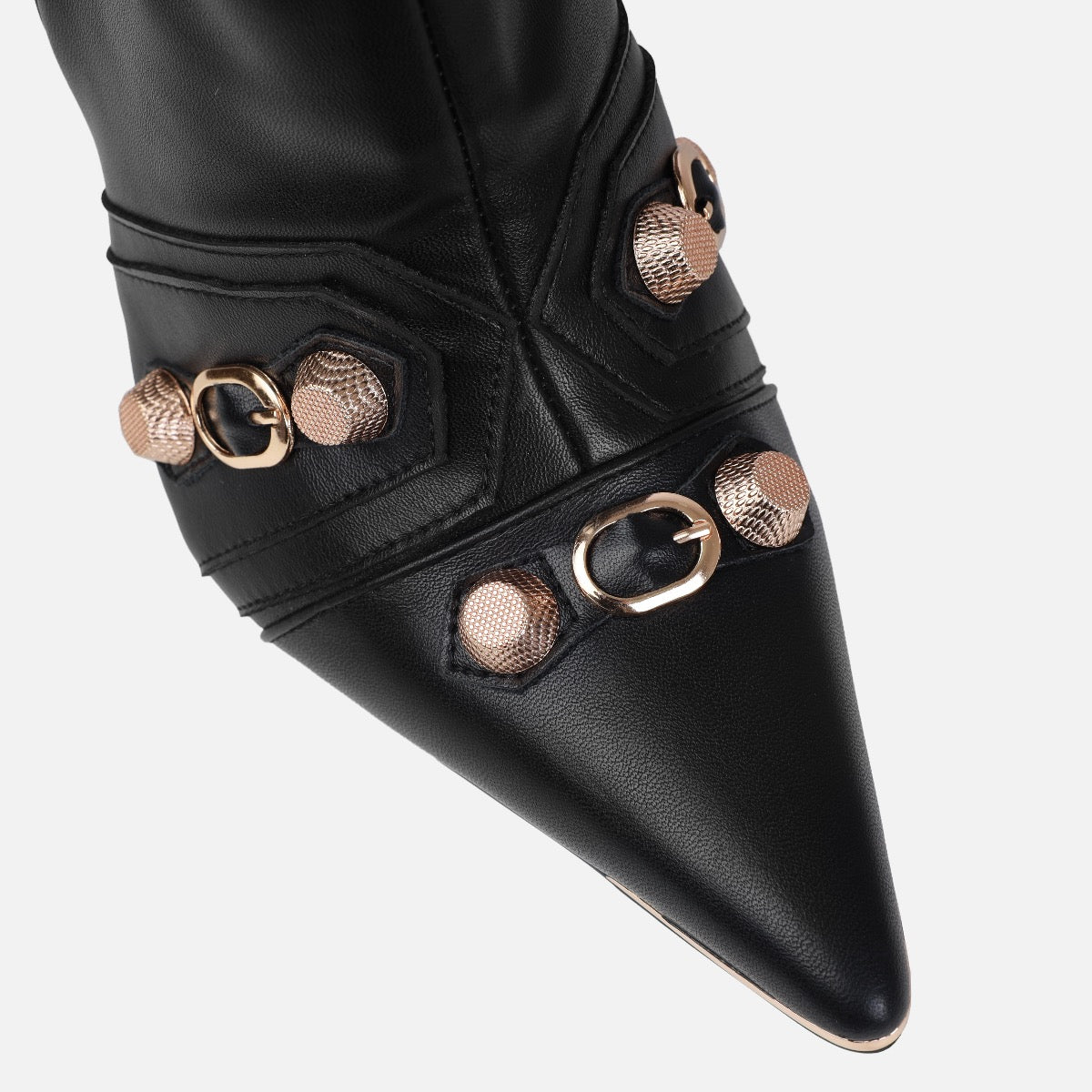 Gethin Black Fringe Studded Knee High Boots | SIMMI London