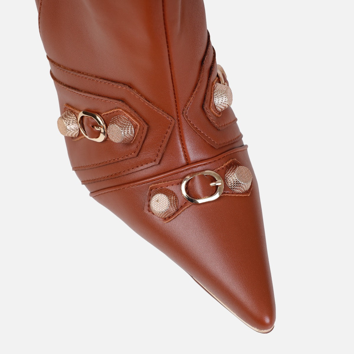 Gethin Tan Fringe Studded Knee High Boots | SIMMI London