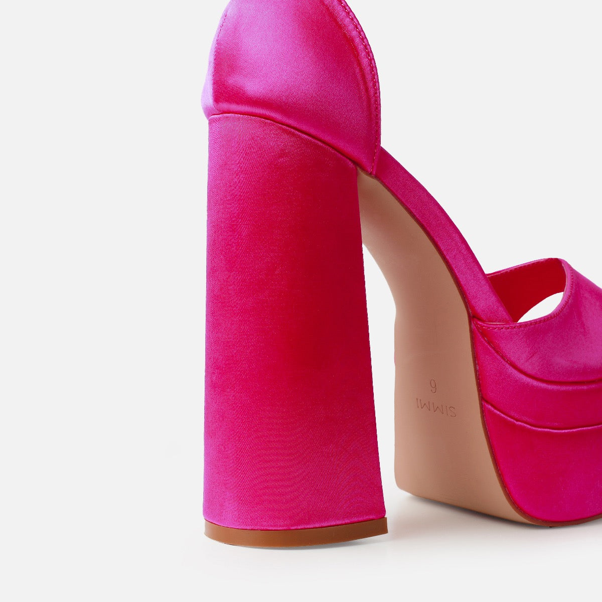 Eira Wide Fit Fuchsia Pink Satin Platform Block Heels | SIMMI London