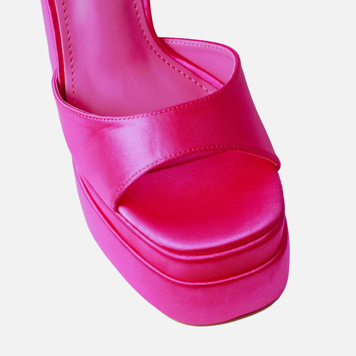 Eira Wide Fit Fuchsia Pink Satin Platform Block Heels | SIMMI London
