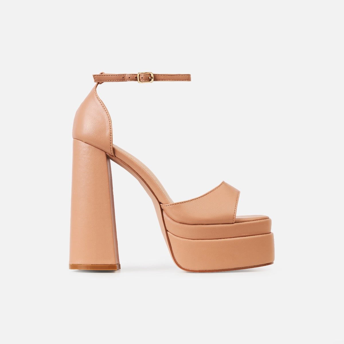 Eira Wide Fit Nude Platform Block Heels | SIMMI London