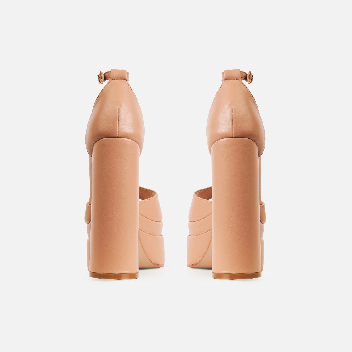 Eira Wide Fit Nude Platform Block Heels | SIMMI London