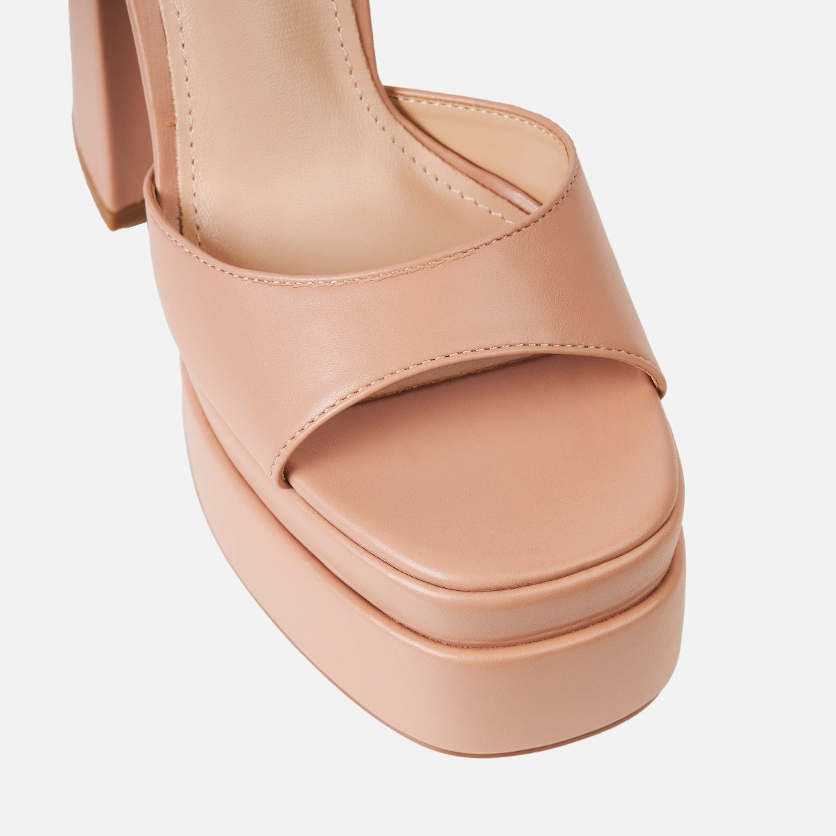 Eira Wide Fit Nude Platform Block Heels | SIMMI London