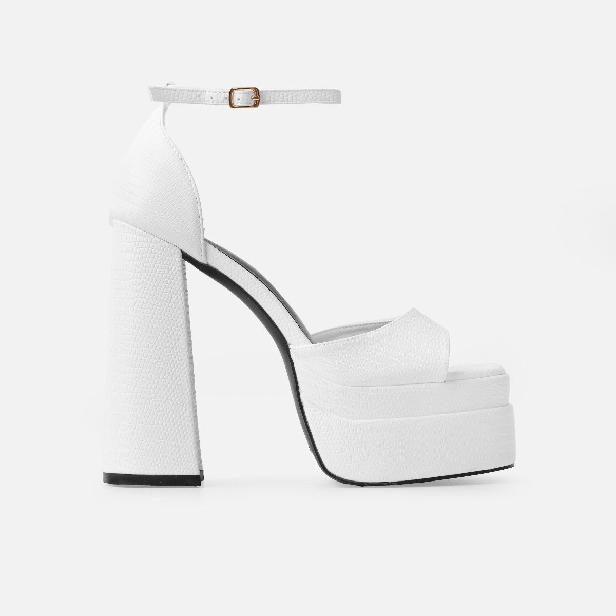 Eira Wide Fit White Faux Lizard Print Platform Block Heels | SIMMI London