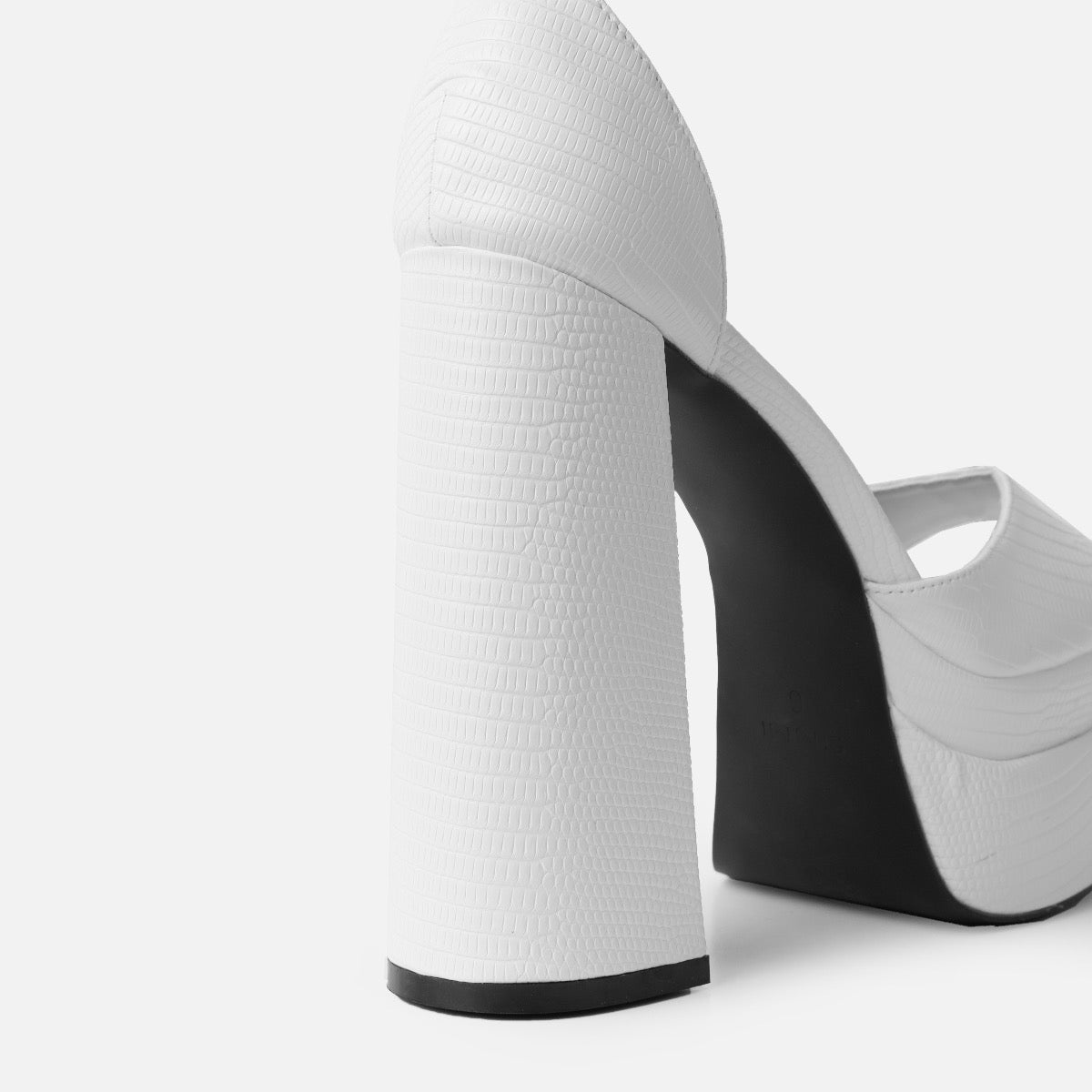 Eira Wide Fit White Faux Lizard Print Platform Block Heels | SIMMI London