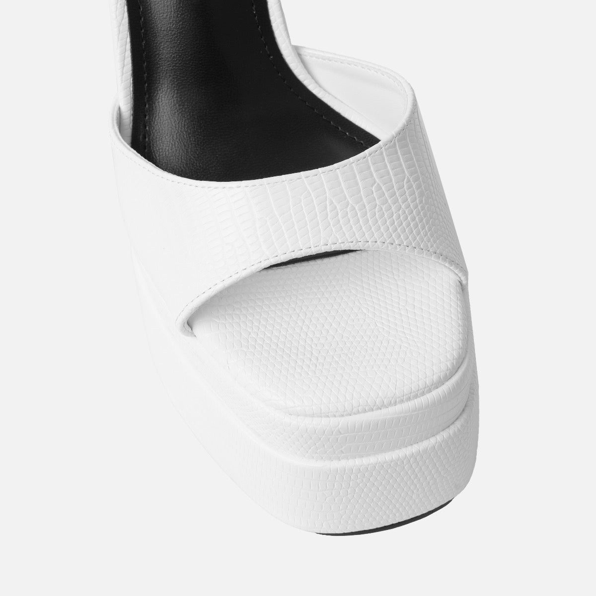 Eira Wide Fit White Faux Lizard Print Platform Block Heels | SIMMI London