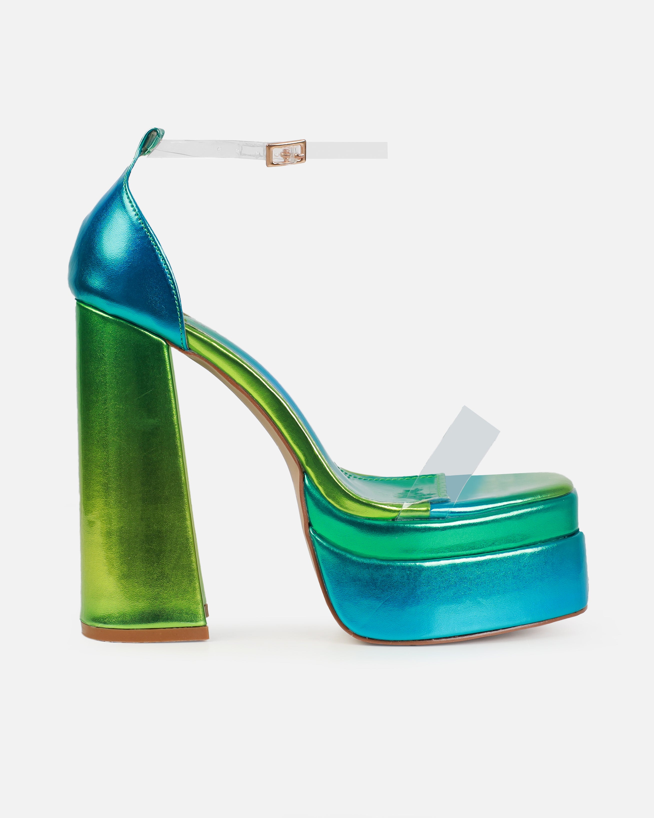 Rabiah Blue And Green Ombre Clear Platform Heels | SIMMI London