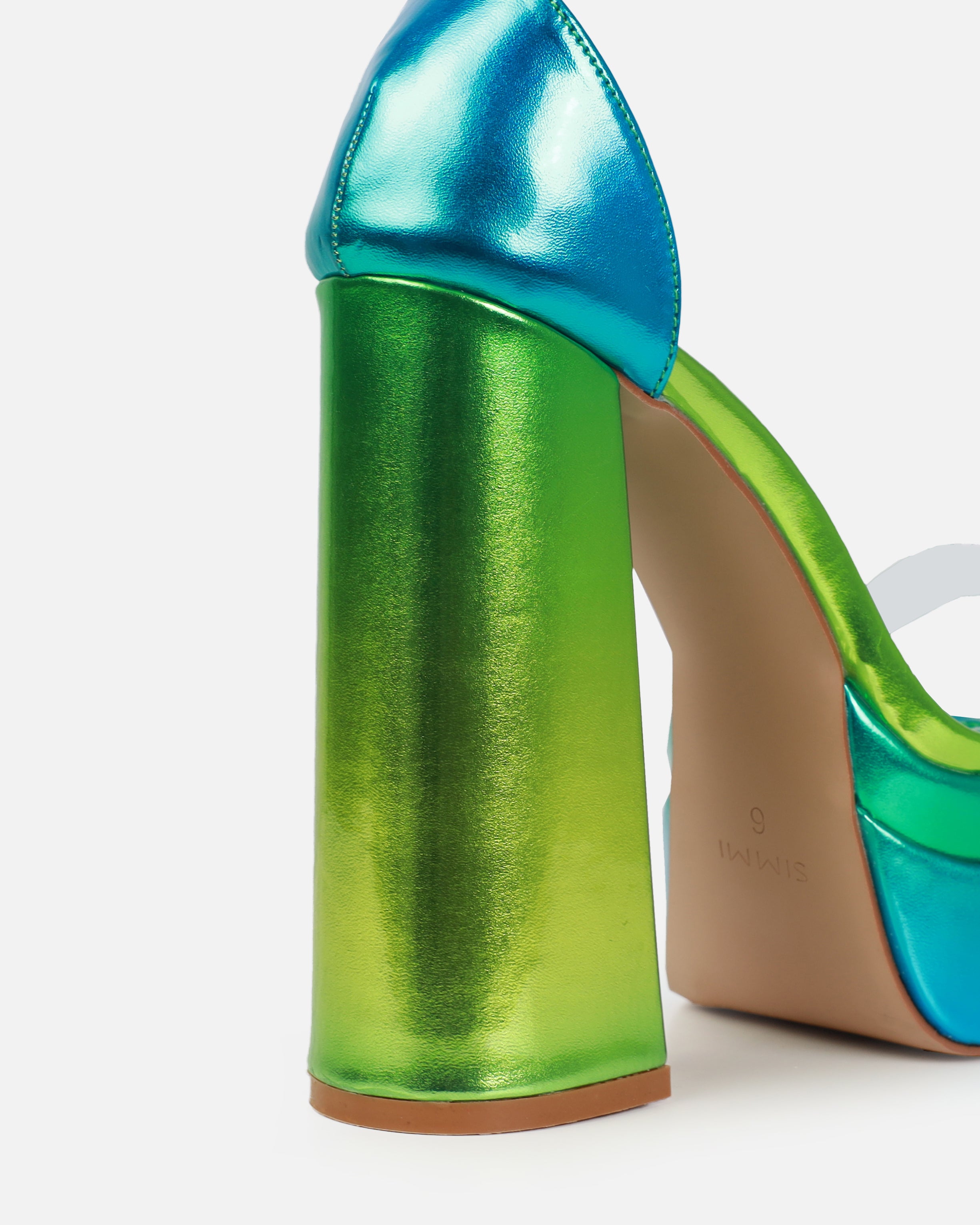 Rabiah Blue Iridescent Ombre Clear Platform Heels | SIMMI London