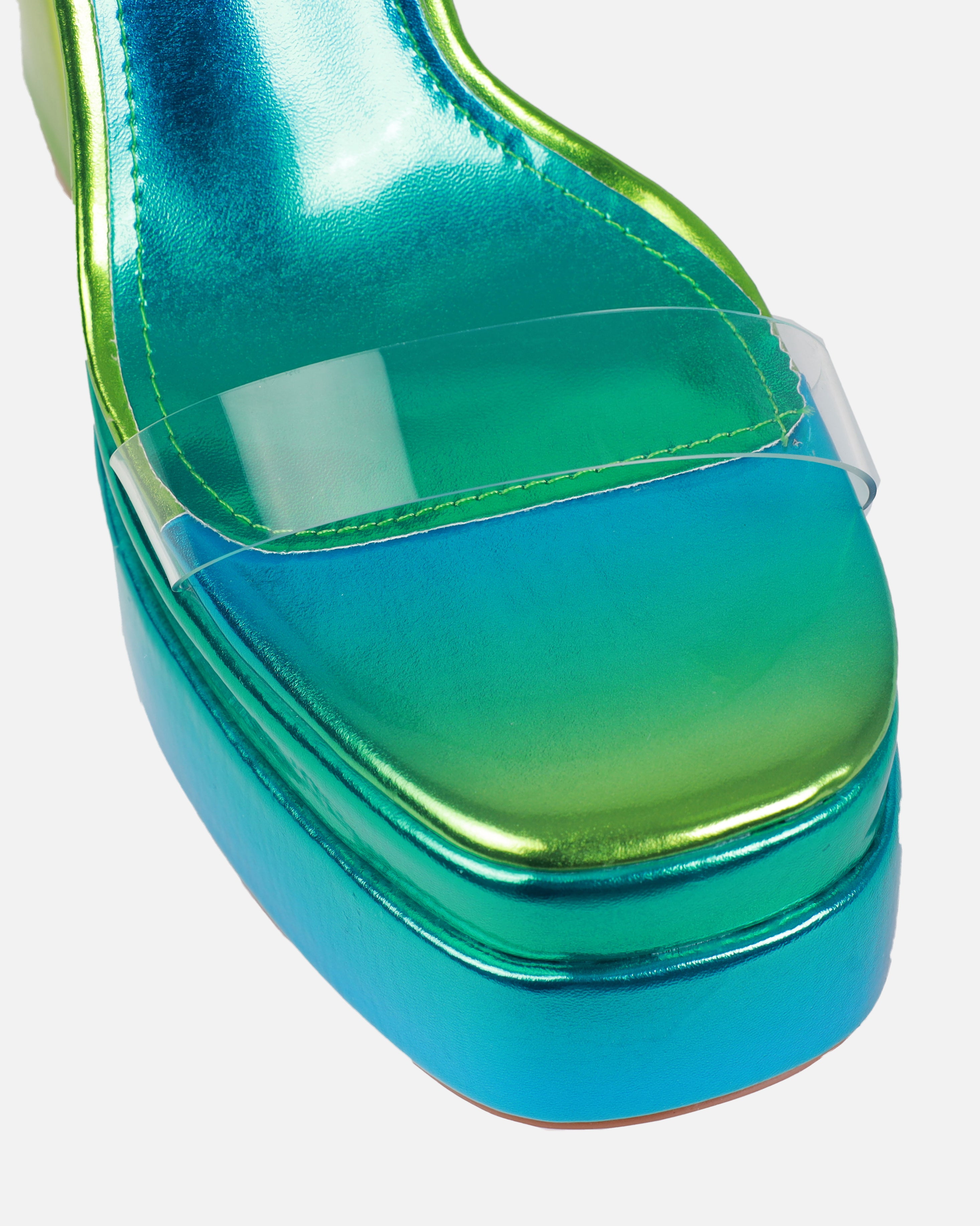 Rabiah Blue And Green Ombre Clear Platform Heels | SIMMI London