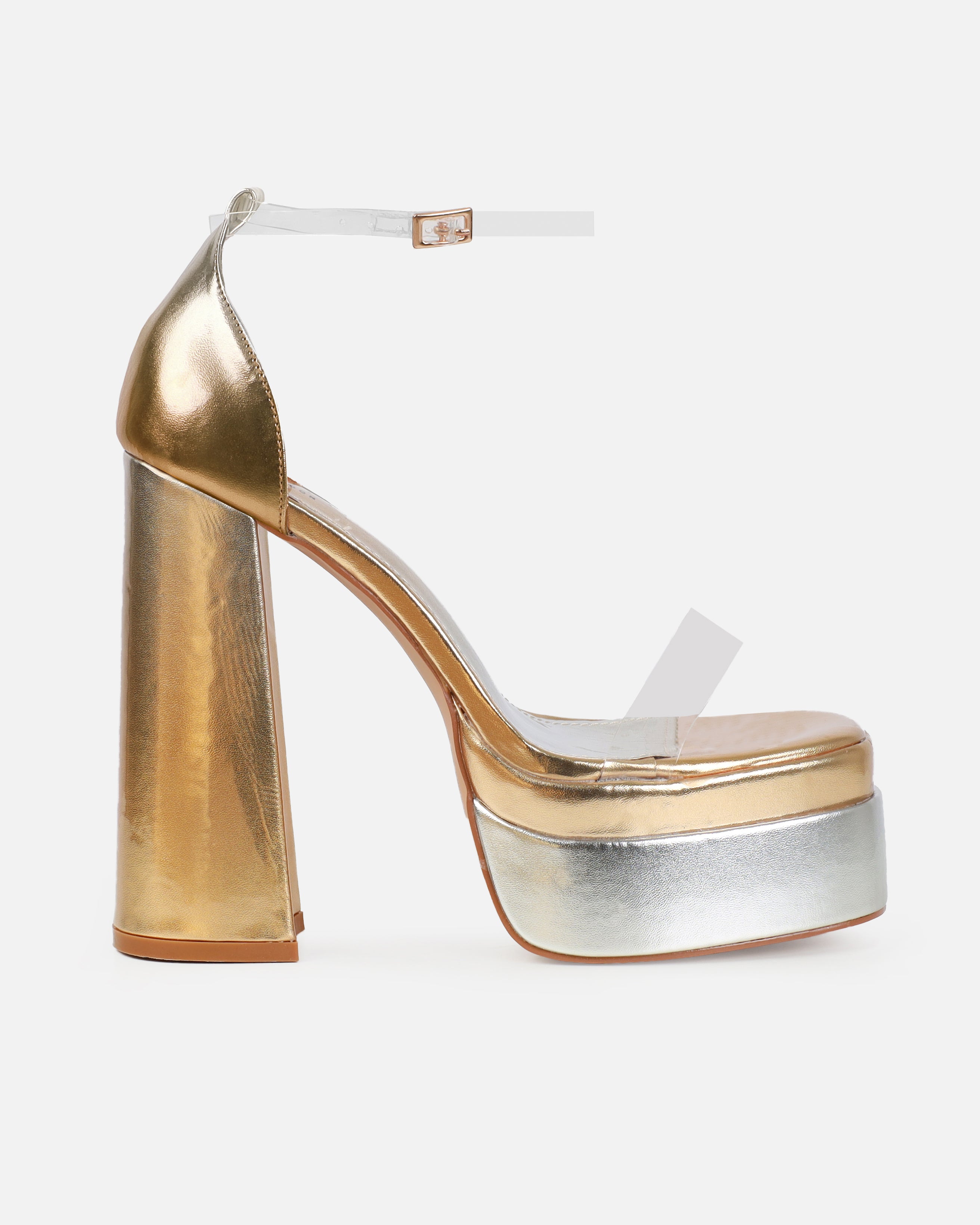 Rabiah Silver And Gold Ombre Clear Platform Heels | SIMMI London