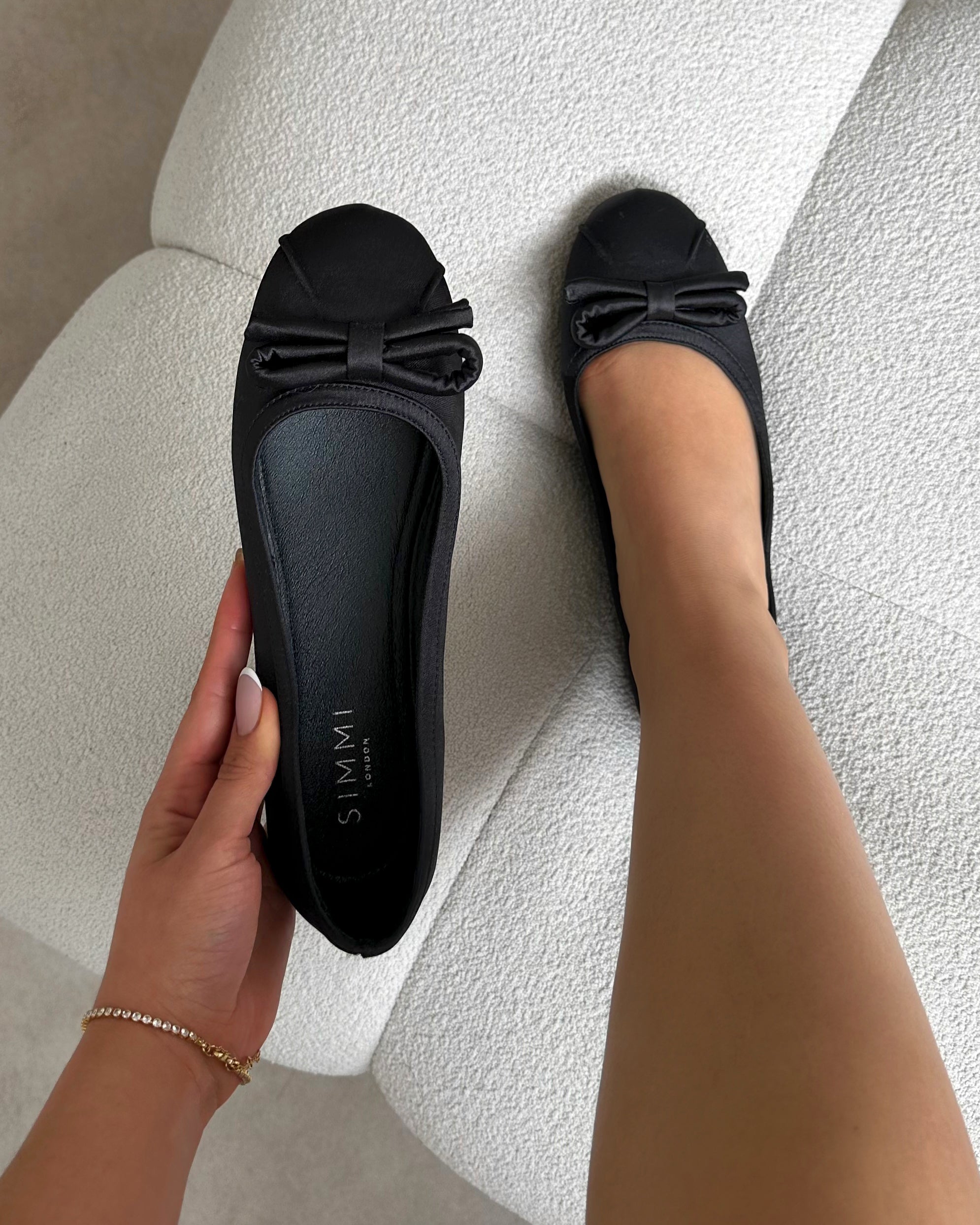 Romanne Black Satin Ballet Flats | SIMMI London