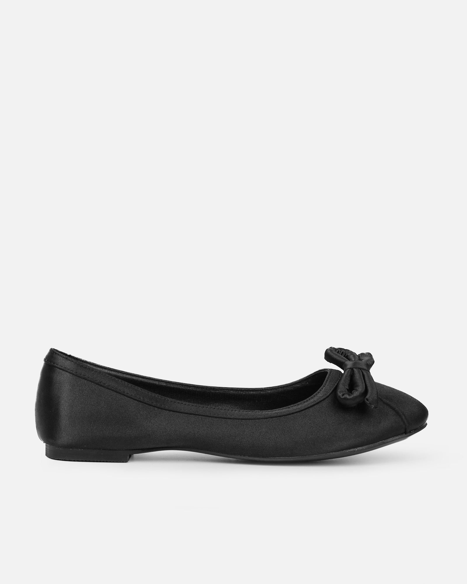 Romanne Black Satin Ballet Flats | SIMMI London