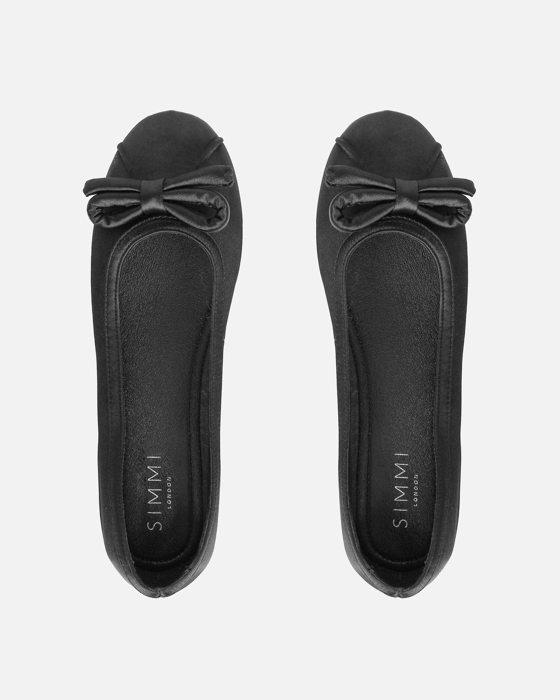 Romanne Black Satin Ballet Flats | SIMMI London