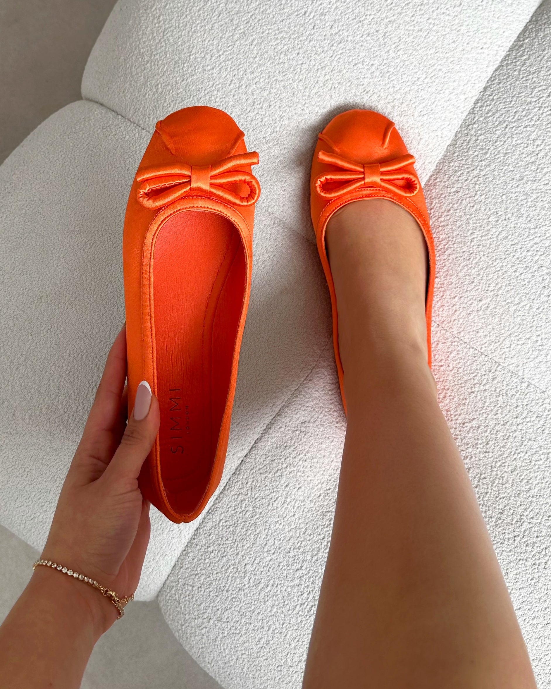Romanne Orange Satin Ballet Flats | SIMMI London