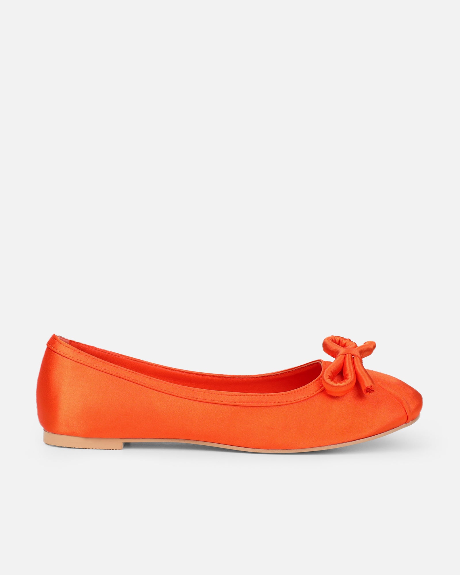 Romanne Orange Satin Ballet Flats | SIMMI London