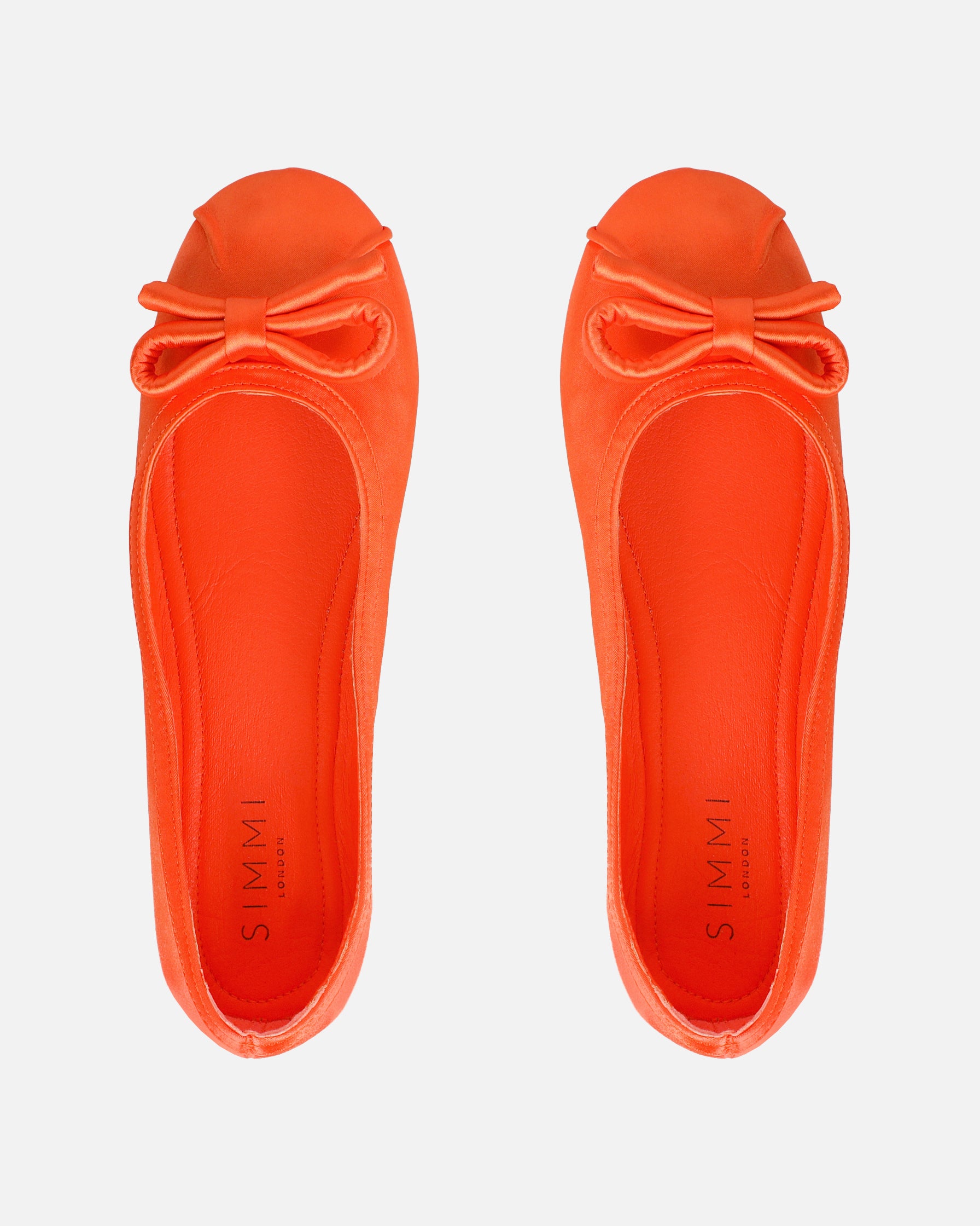 Romanne Orange Satin Ballet Flats | SIMMI London